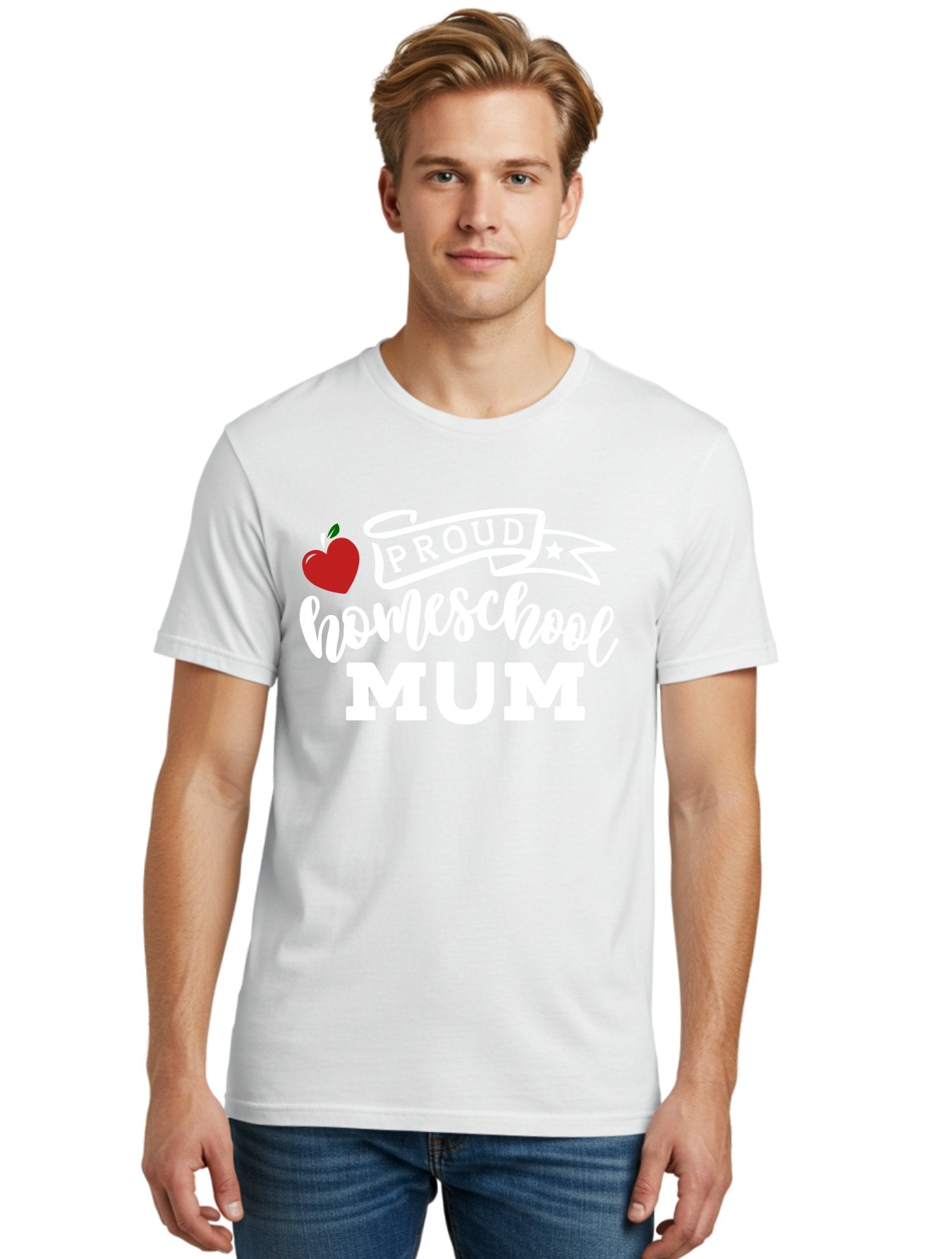 Proud-Homeschool-Mum-2 Men'S Graphic Tee, 100% Cotton, Comfortable Casual Summer Wear, Machine Washable, Proud Homeschool Mum, Homeschooling Mom, Home Education, Proud Parent, Apple Logo, Banner Design, Star Symbol, Custom Apparel, Aab426 30