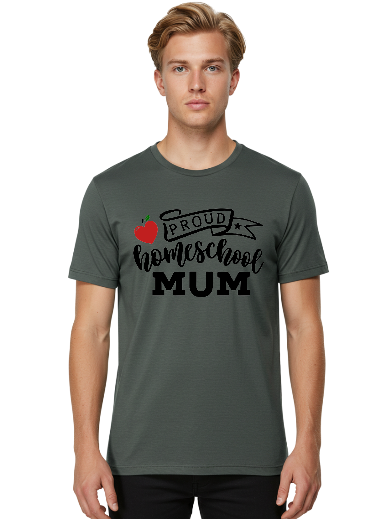 Proud-Homeschool-Mum-3 Men'S Graphic Tee, 100% Cotton, Comfortable Casual Summer Wear, Machine Washable, Homeschool Mom, Proud Parent, Apple Graphic, Inspirational Quote, Black Lettering, Bold Font, Motivational Message, Parenting Pride, Aab427 4