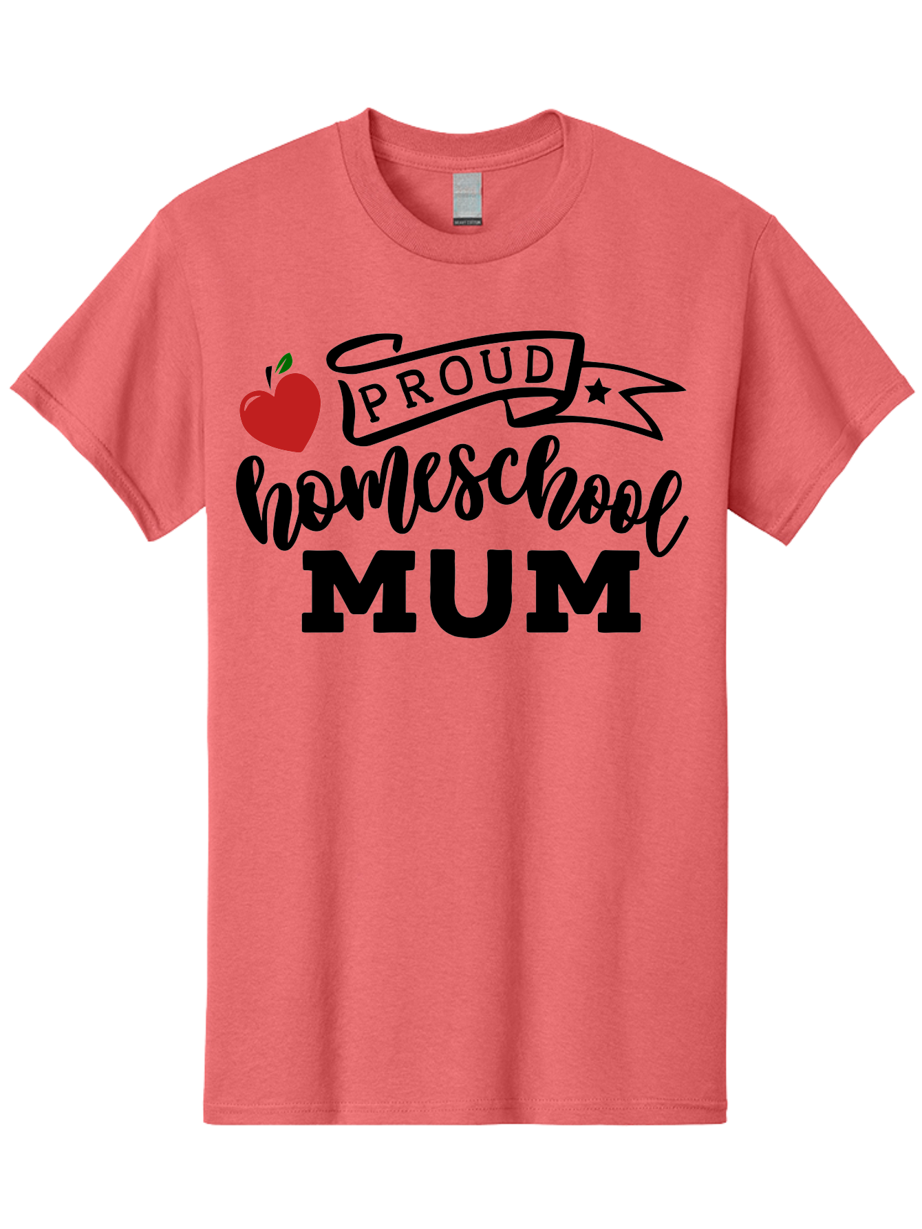 Proud-Homeschool-Mum-3 Men'S Graphic Tee, 100% Cotton, Comfortable Casual Summer Wear, Machine Washable, Homeschool Mom, Proud Parent, Apple Graphic, Inspirational Quote, Black Lettering, Bold Font, Motivational Message, Parenting Pride, Aab427 5