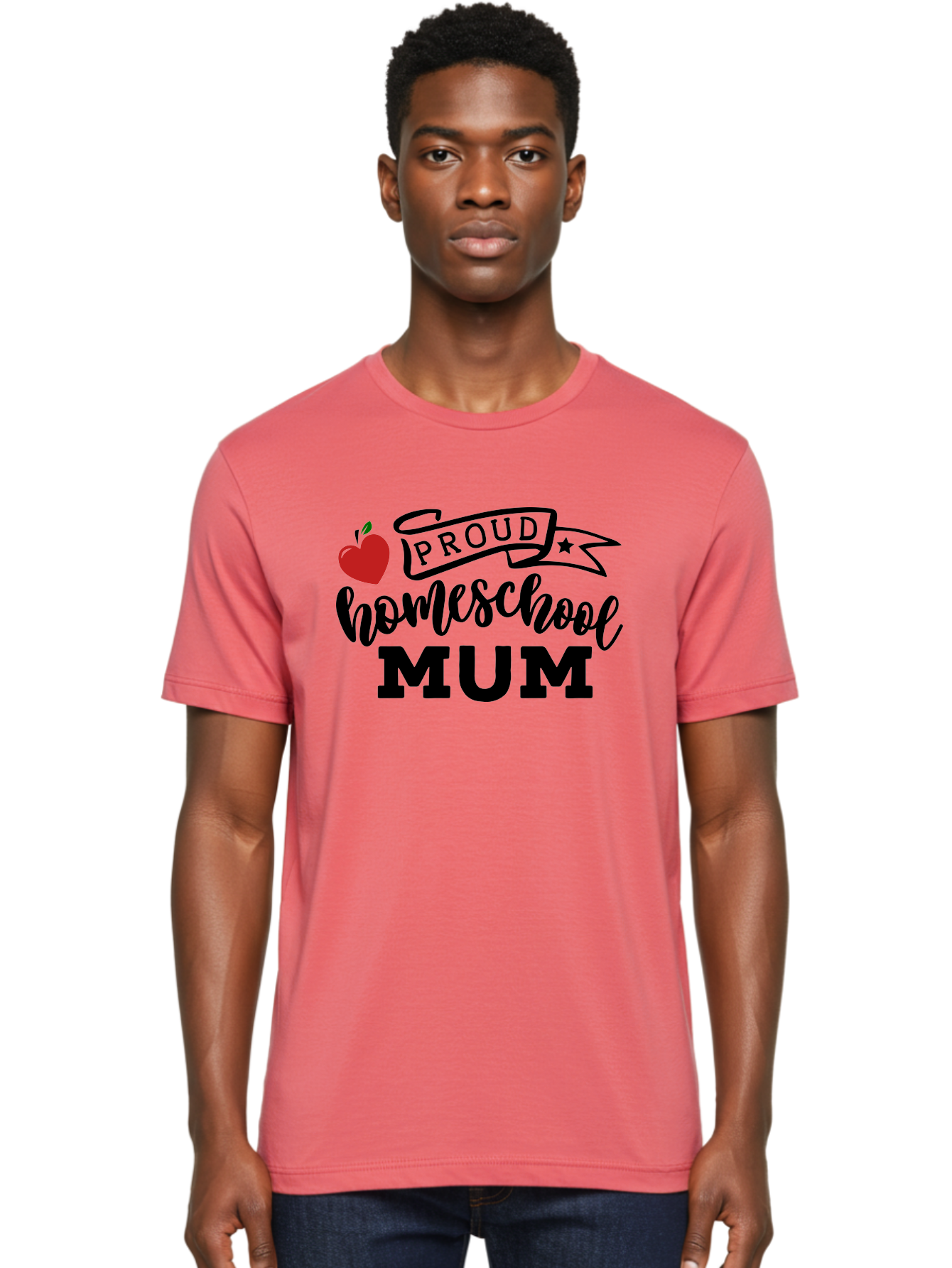 Proud-Homeschool-Mum-3 Men'S Graphic Tee, 100% Cotton, Comfortable Casual Summer Wear, Machine Washable, Homeschool Mom, Proud Parent, Apple Graphic, Inspirational Quote, Black Lettering, Bold Font, Motivational Message, Parenting Pride, Aab427 6