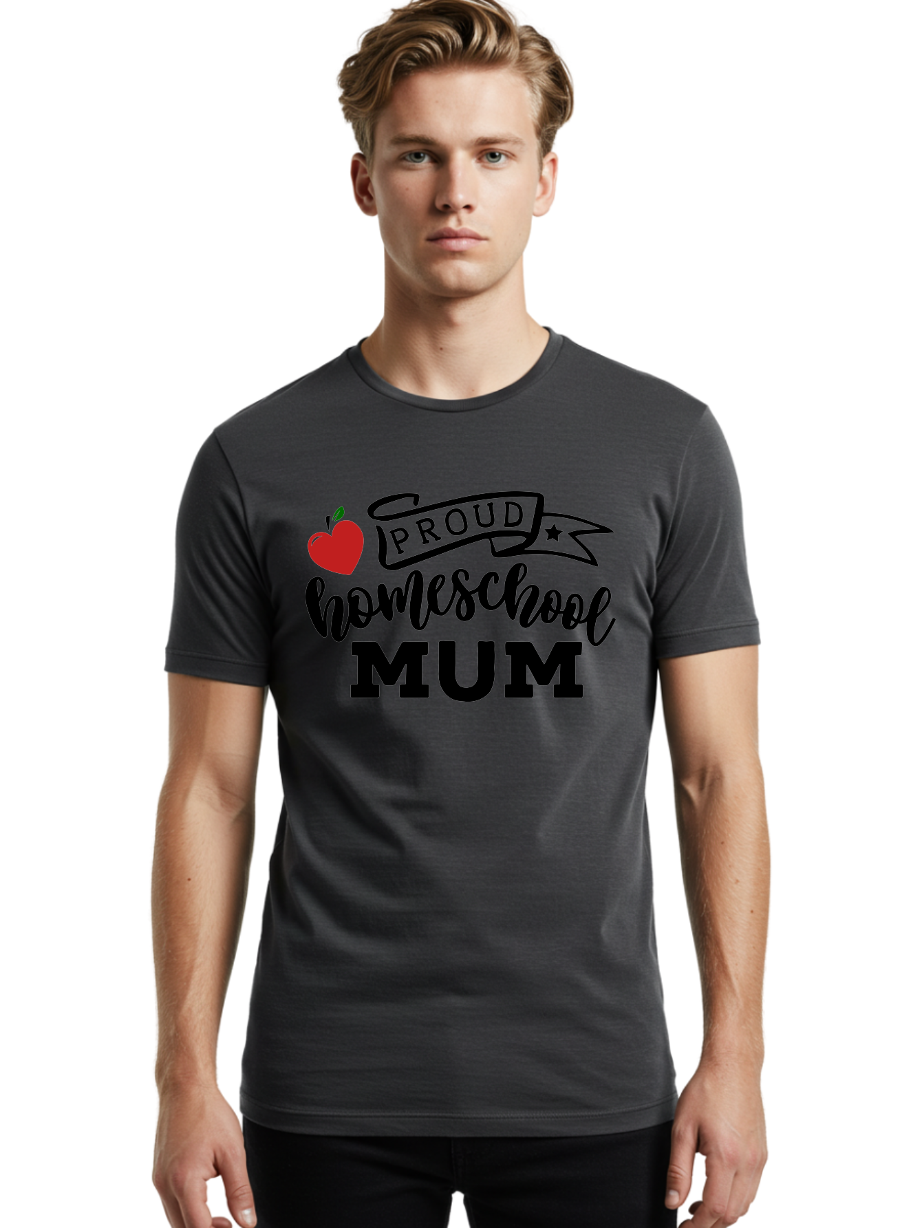 Proud-Homeschool-Mum-3 Men'S Graphic Tee, 100% Cotton, Comfortable Casual Summer Wear, Machine Washable, Homeschool Mom, Proud Parent, Apple Graphic, Inspirational Quote, Black Lettering, Bold Font, Motivational Message, Parenting Pride, Aab427 8