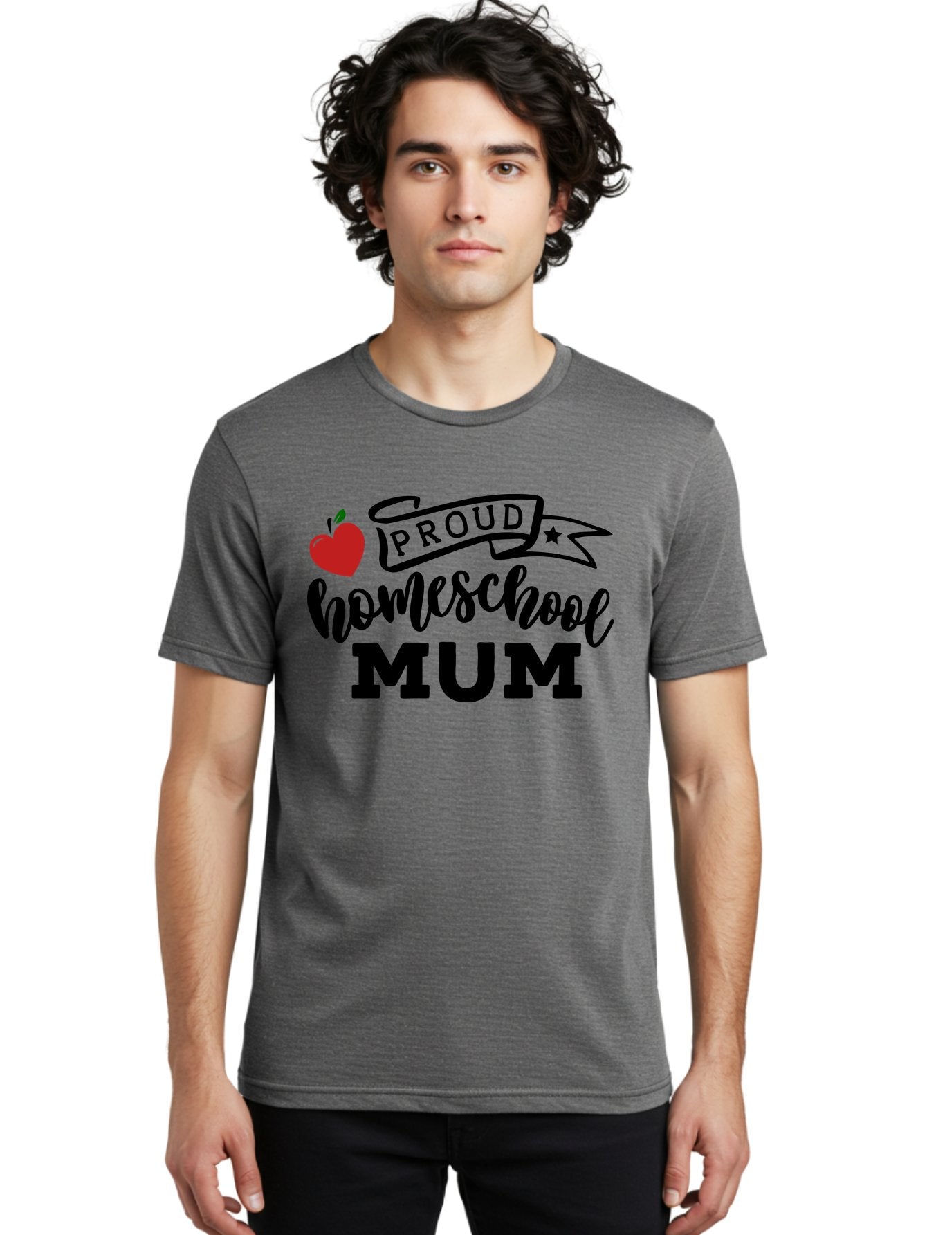 Proud-Homeschool-Mum-3 Men'S Graphic Tee, 100% Cotton, Comfortable Casual Summer Wear, Machine Washable, Homeschool Mom, Proud Parent, Apple Graphic, Inspirational Quote, Black Lettering, Bold Font, Motivational Message, Parenting Pride, Aab427 17