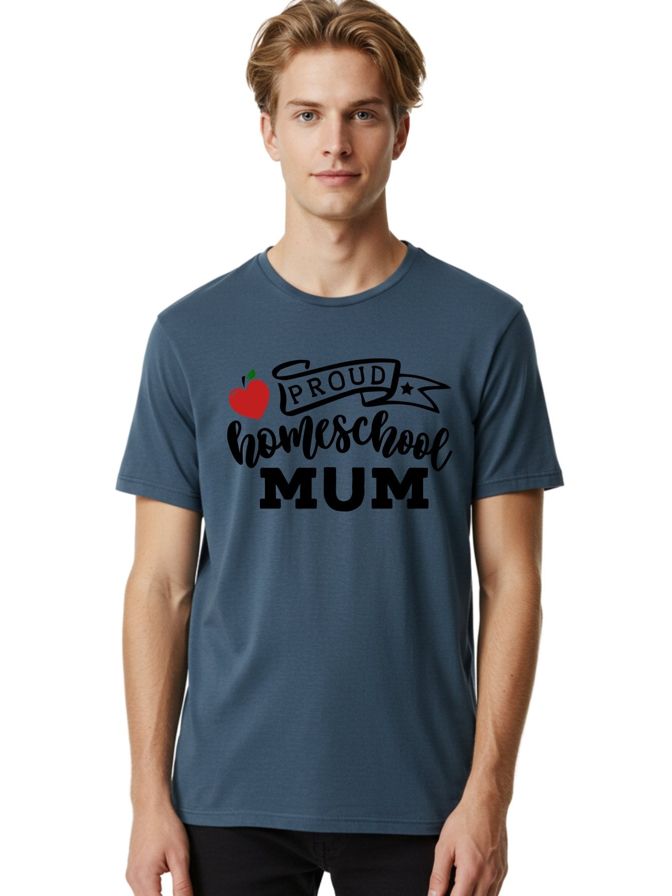 Proud-Homeschool-Mum-3 Men'S Graphic Tee, 100% Cotton, Comfortable Casual Summer Wear, Machine Washable, Homeschool Mom, Proud Parent, Apple Graphic, Inspirational Quote, Black Lettering, Bold Font, Motivational Message, Parenting Pride, Aab427 22