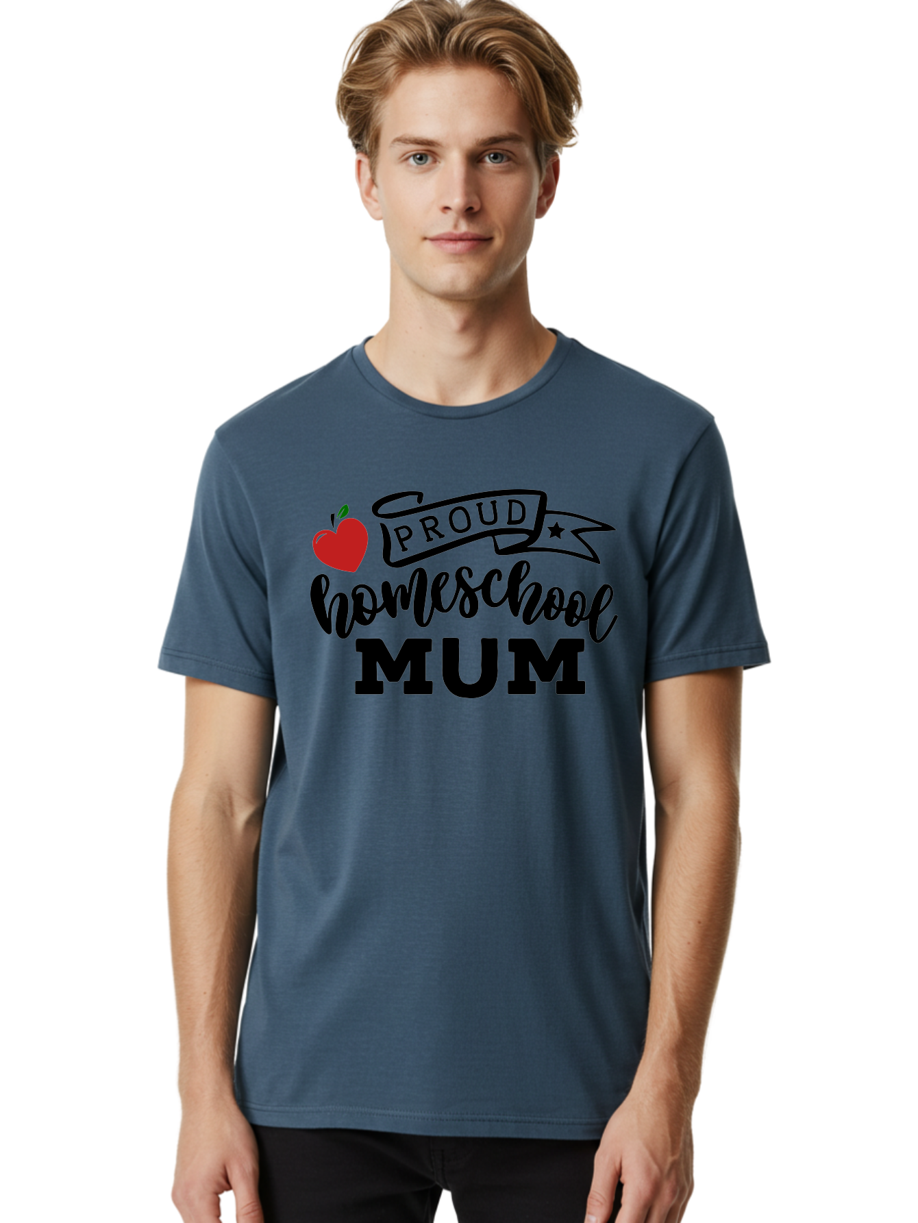 Proud-Homeschool-Mum-3 Men'S Graphic Tee, 100% Cotton, Comfortable Casual Summer Wear, Machine Washable, Homeschool Mom, Proud Parent, Apple Graphic, Inspirational Quote, Black Lettering, Bold Font, Motivational Message, Parenting Pride, Aab427 12