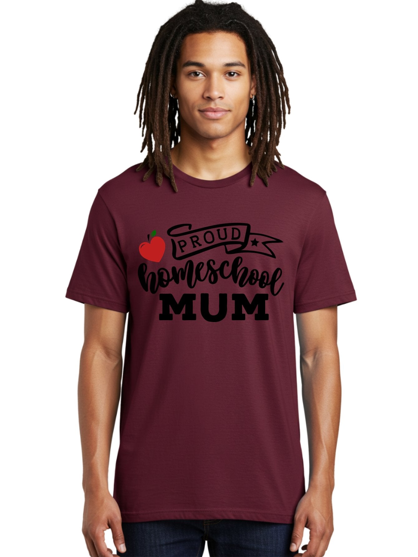 Proud-Homeschool-Mum-3 Men'S Graphic Tee, 100% Cotton, Comfortable Casual Summer Wear, Machine Washable, Homeschool Mom, Proud Parent, Apple Graphic, Inspirational Quote, Black Lettering, Bold Font, Motivational Message, Parenting Pride, Aab427 30