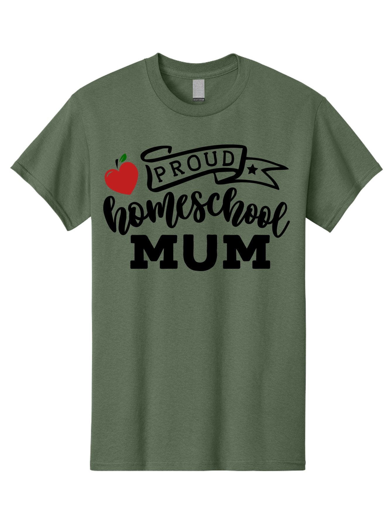 Proud-Homeschool-Mum-3 Men'S Graphic Tee, 100% Cotton, Comfortable Casual Summer Wear, Machine Washable, Homeschool Mom, Proud Parent, Apple Graphic, Inspirational Quote, Black Lettering, Bold Font, Motivational Message, Parenting Pride, Aab427