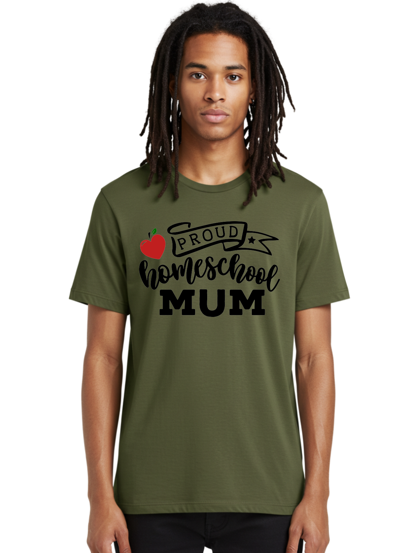 Proud-Homeschool-Mum-3 Men'S Graphic Tee, 100% Cotton, Comfortable Casual Summer Wear, Machine Washable, Homeschool Mom, Proud Parent, Apple Graphic, Inspirational Quote, Black Lettering, Bold Font, Motivational Message, Parenting Pride, Aab427 16