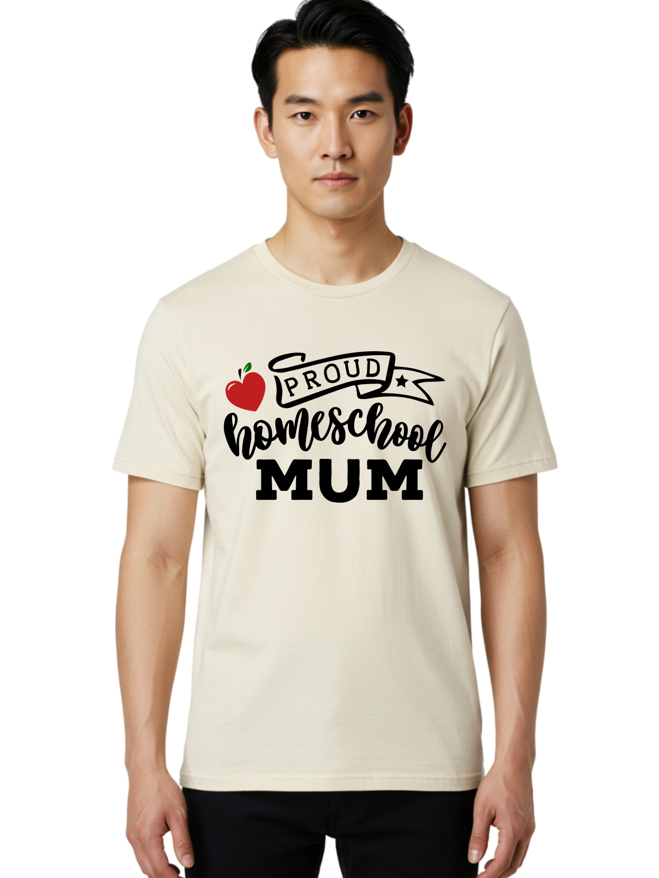 Proud-Homeschool-Mum-3 Men'S Graphic Tee, 100% Cotton, Comfortable Casual Summer Wear, Machine Washable, Homeschool Mom, Proud Parent, Apple Graphic, Inspirational Quote, Black Lettering, Bold Font, Motivational Message, Parenting Pride, Aab427 18