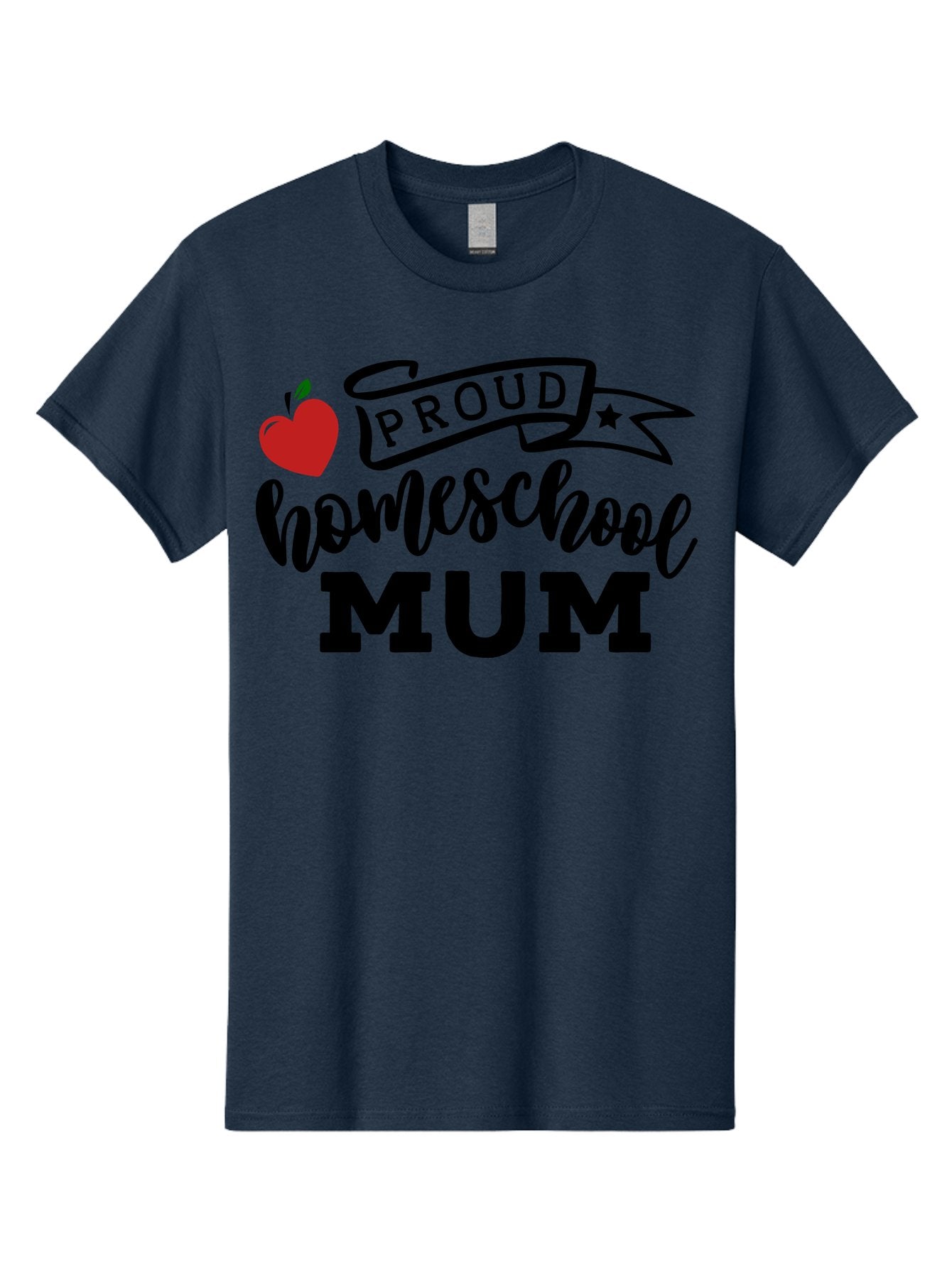Proud-Homeschool-Mum-3 Men'S Graphic Tee, 100% Cotton, Comfortable Casual Summer Wear, Machine Washable, Homeschool Mom, Proud Parent, Apple Graphic, Inspirational Quote, Black Lettering, Bold Font, Motivational Message, Parenting Pride, Aab427 12
