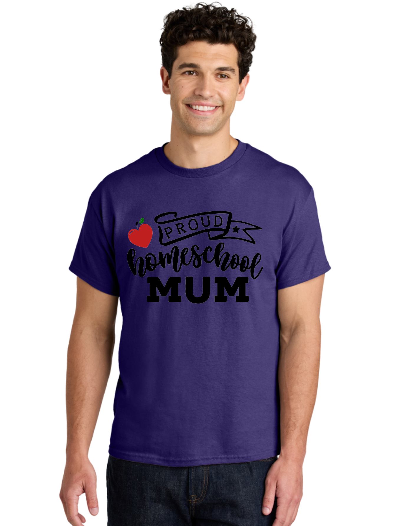 Proud-Homeschool-Mum-3 Men'S Graphic Tee, 100% Cotton, Comfortable Casual Summer Wear, Machine Washable, Homeschool Mom, Proud Parent, Apple Graphic, Inspirational Quote, Black Lettering, Bold Font, Motivational Message, Parenting Pride, Aab427 22