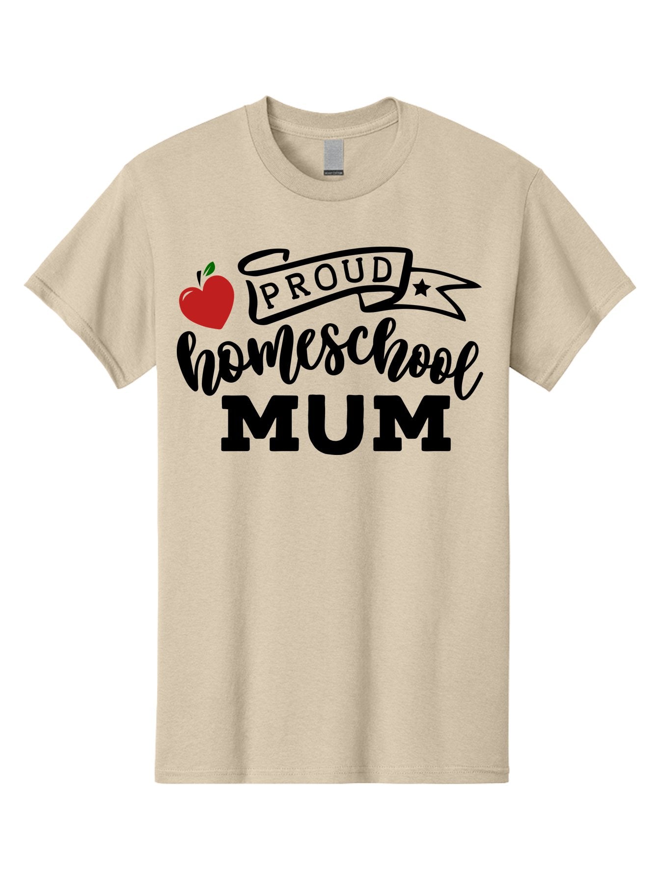 Proud-Homeschool-Mum-3 Men'S Graphic Tee, 100% Cotton, Comfortable Casual Summer Wear, Machine Washable, Homeschool Mom, Proud Parent, Apple Graphic, Inspirational Quote, Black Lettering, Bold Font, Motivational Message, Parenting Pride, Aab427