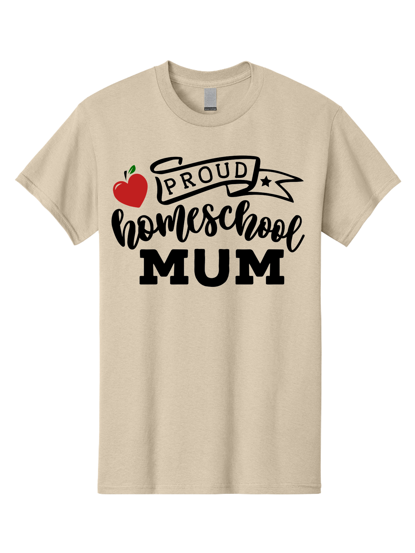 Proud-Homeschool-Mum-3 Men'S Graphic Tee, 100% Cotton, Comfortable Casual Summer Wear, Machine Washable, Homeschool Mom, Proud Parent, Apple Graphic, Inspirational Quote, Black Lettering, Bold Font, Motivational Message, Parenting Pride, Aab427 27