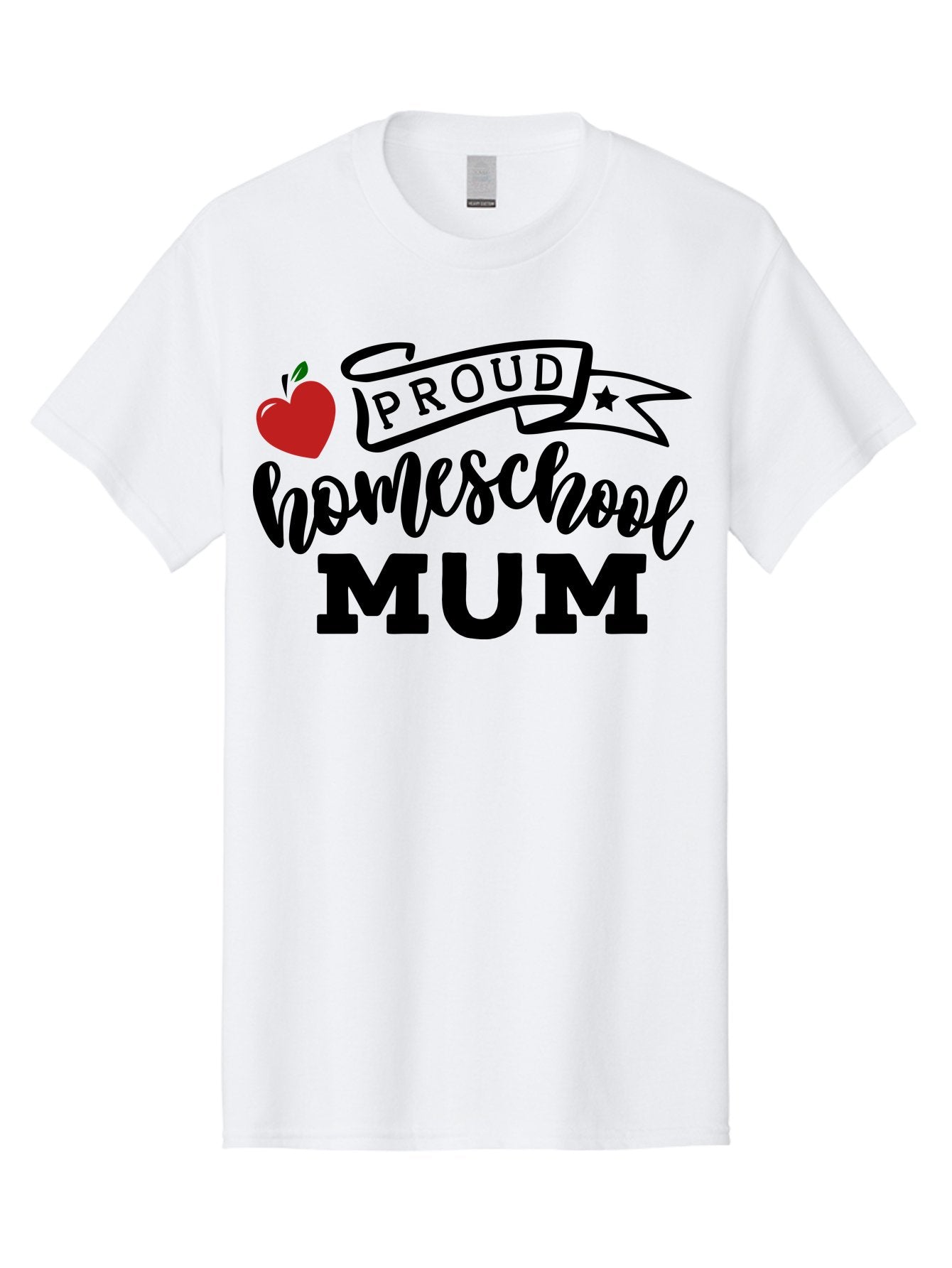 Proud-Homeschool-Mum-3 Men'S Graphic Tee, 100% Cotton, Comfortable Casual Summer Wear, Machine Washable, Homeschool Mom, Proud Parent, Apple Graphic, Inspirational Quote, Black Lettering, Bold Font, Motivational Message, Parenting Pride, Aab427 14
