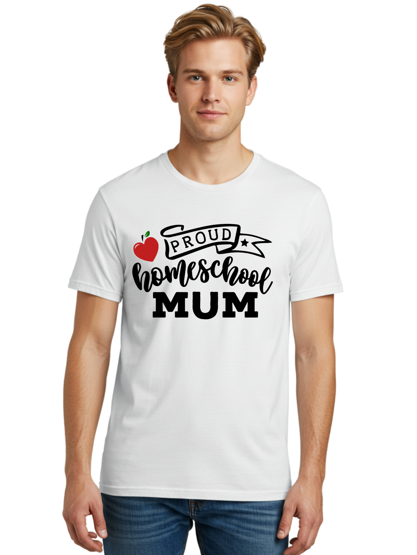 Proud-Homeschool-Mum-3 Men'S Graphic Tee, 100% Cotton, Comfortable Casual Summer Wear, Machine Washable, Homeschool Mom, Proud Parent, Apple Graphic, Inspirational Quote, Black Lettering, Bold Font, Motivational Message, Parenting Pride, Aab427 30