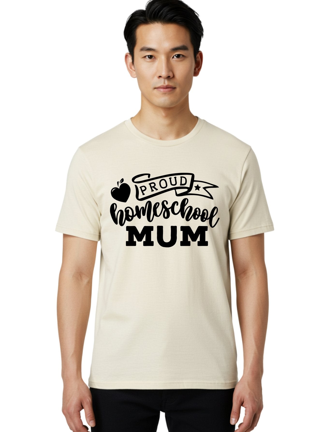 Proud-Homeschool-Mum Men'S Graphic Tee, 100% Cotton, Comfortable Casual Summer Wear, Machine Washable, Homeschool Mom, Proud Parent, Education, Learning, Apple Symbol, Star Icon, Homeschooling, Mom Life Aab428 30