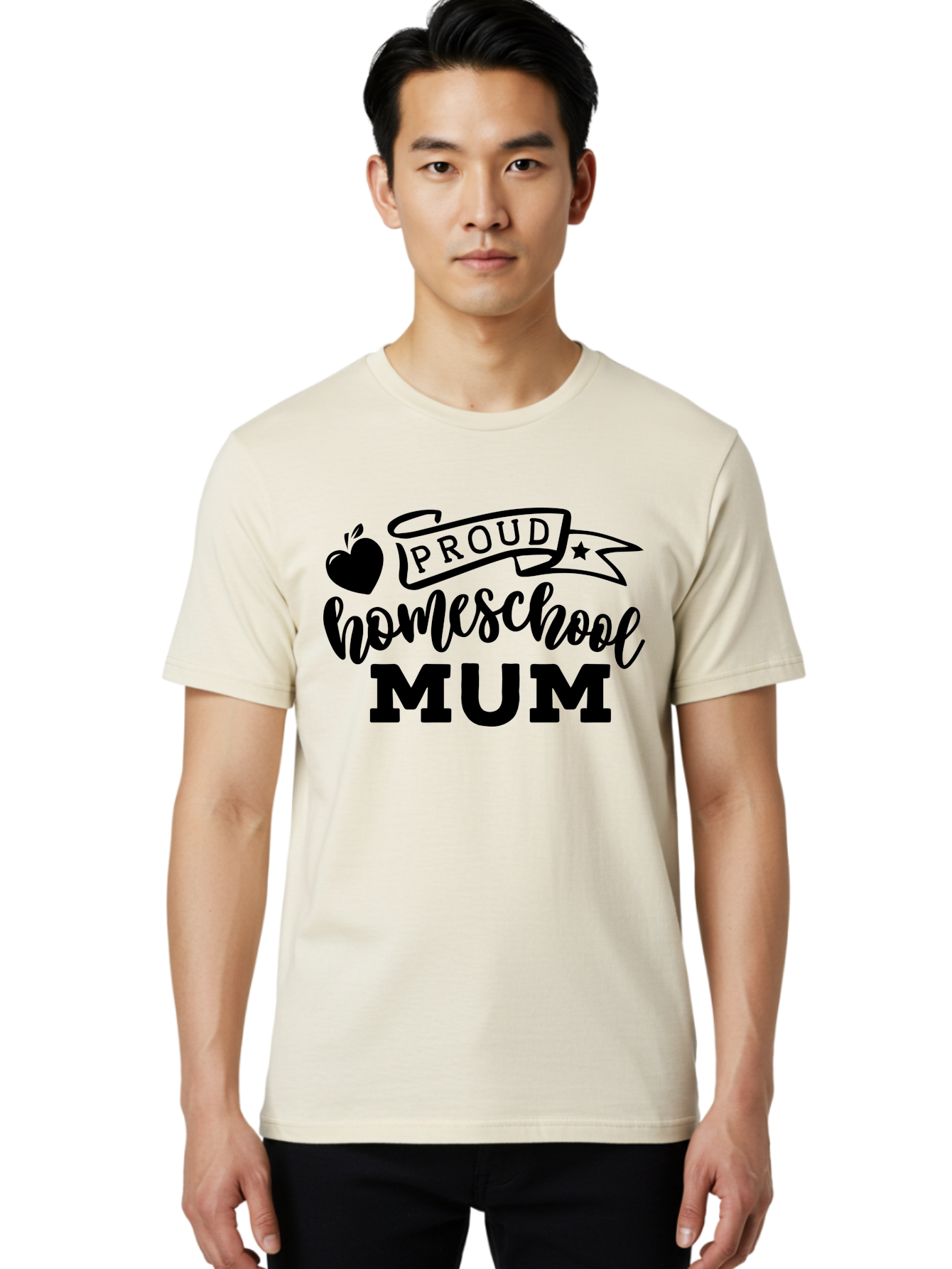 Proud-Homeschool-Mum Men'S Graphic Tee, 100% Cotton, Comfortable Casual Summer Wear, Machine Washable, Homeschool Mom, Proud Parent, Education, Learning, Apple Symbol, Star Icon, Homeschooling, Mom Life Aab428