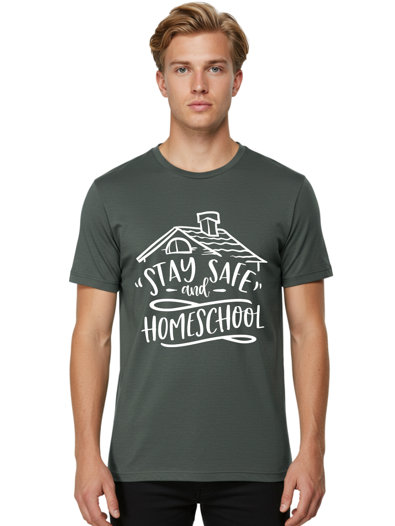 Stay-Safe-And-Homeschool Men'S Graphic Tee, 100% Cotton, Comfortable Casual Summer Wear, Machine Washable, Stay Safe, Homeschool, Online Learning, Home Education, Safe Learning Environment, Homeschooling Resources, Home Schooling Aab431