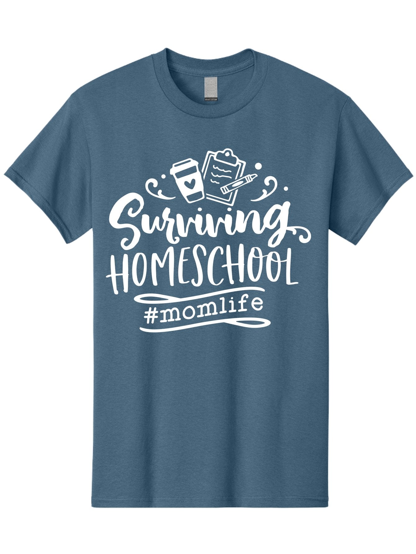 Surviving-Homeschool-1 Men'S Graphic Tee, 100% Cotton, Comfortable Casual Summer Wear, Machine Washable, Homeschooling Mom, Mom Life, Surviving Homeschool, Homeschool Survival, Parenting Tips, Education At Home, Momlife, Coffee Cup, Clipboard, Aab432 8