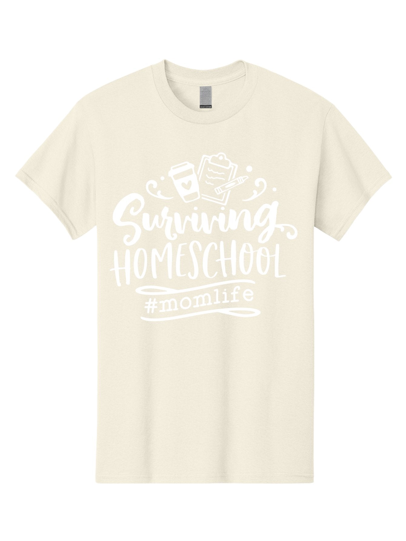 Surviving-Homeschool-1 Men'S Graphic Tee, 100% Cotton, Comfortable Casual Summer Wear, Machine Washable, Homeschooling Mom, Mom Life, Surviving Homeschool, Homeschool Survival, Parenting Tips, Education At Home, Momlife, Coffee Cup, Clipboard, Aab432 14