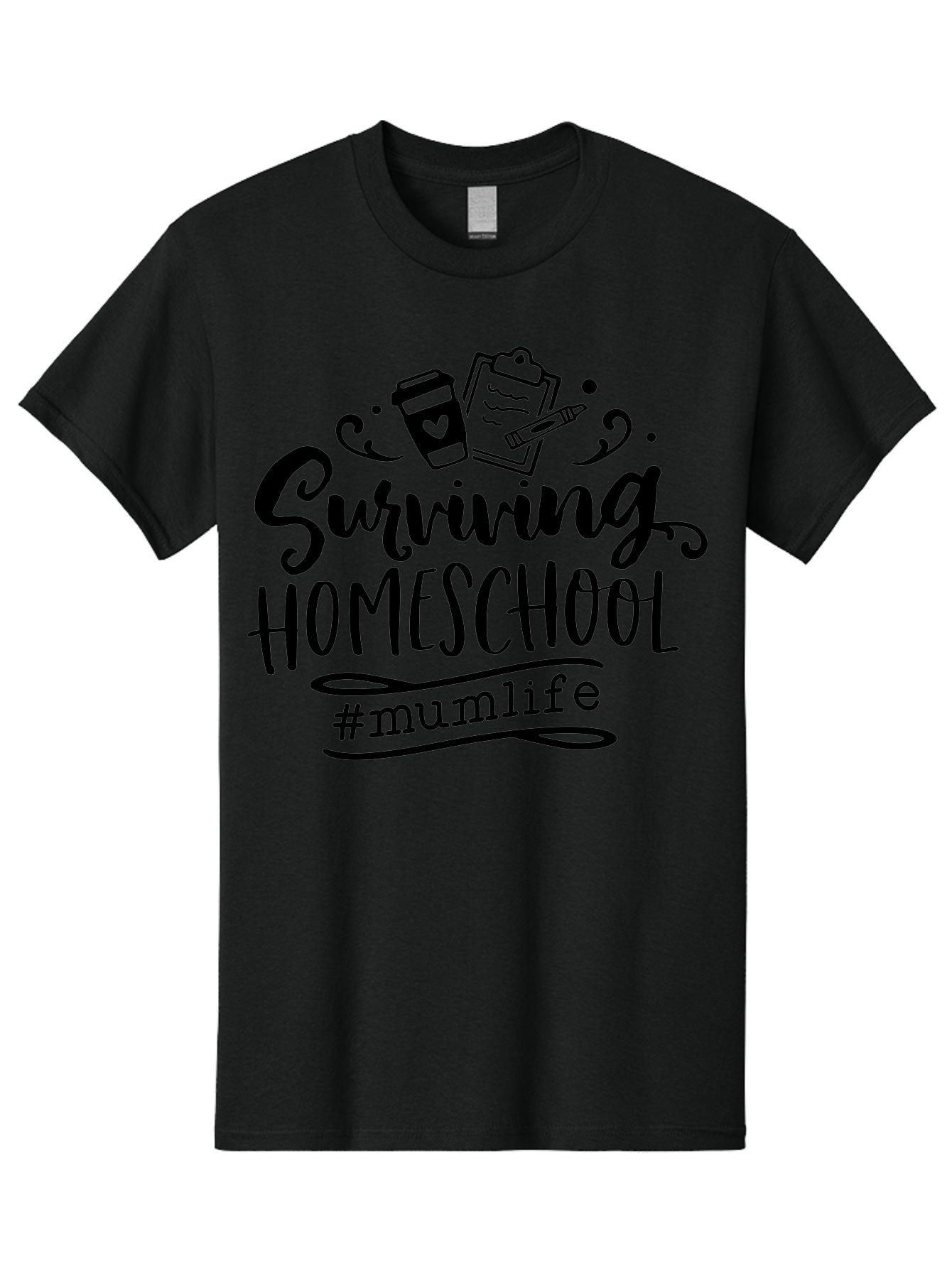Surviving-Homeschool-2 Men'S Graphic Tee, 100% Cotton, Comfortable Casual Summer Wear, Machine Washable, Homeschooling, Parenting, Motherhood, Education, Coffee Cup, Clipboard, Mum Life, #Mumlife, Learning At Home, Homeschool Survival Aab433