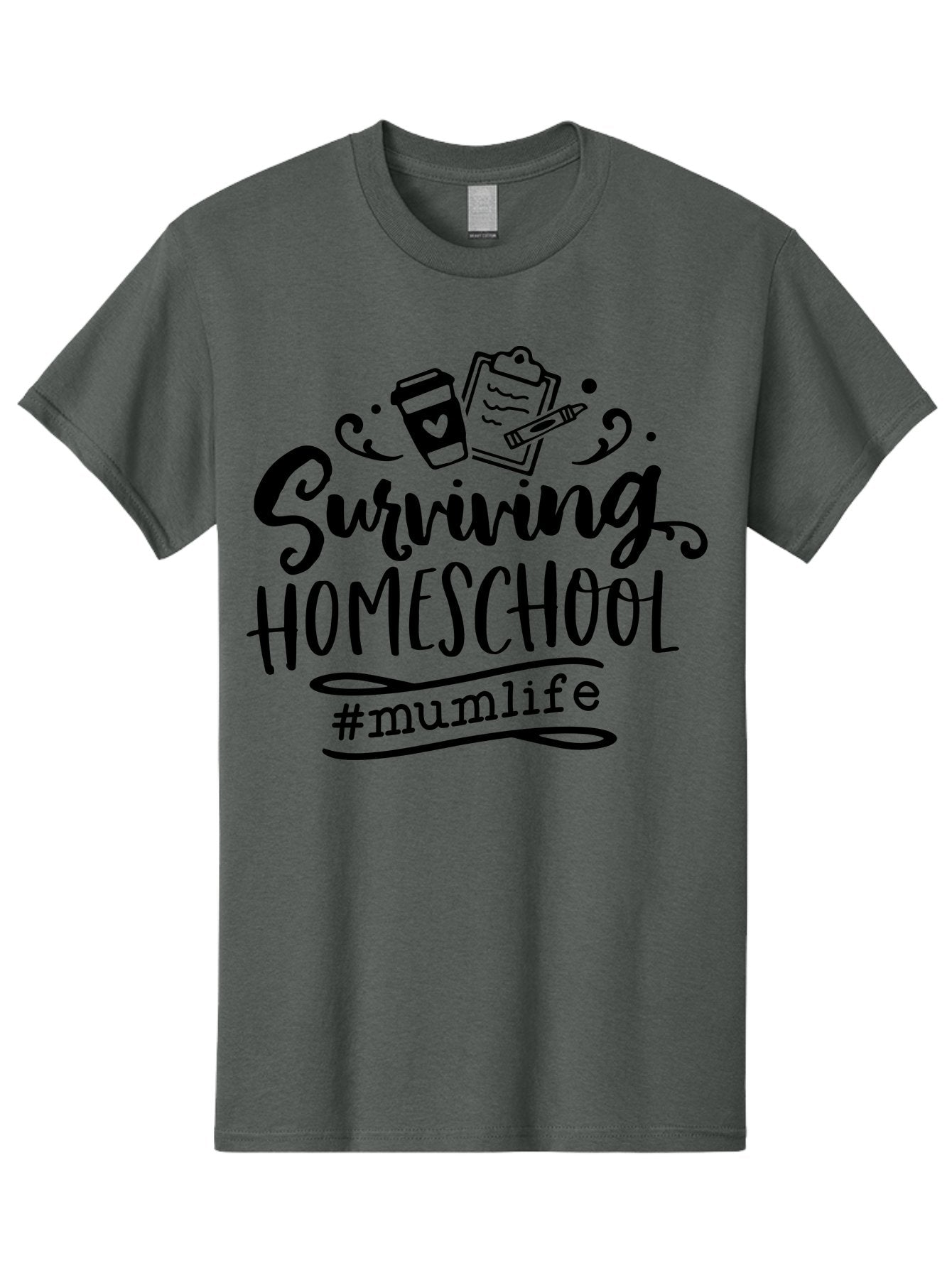 Surviving-Homeschool-2 Men'S Graphic Tee, 100% Cotton, Comfortable Casual Summer Wear, Machine Washable, Homeschooling, Parenting, Motherhood, Education, Coffee Cup, Clipboard, Mum Life, #Mumlife, Learning At Home, Homeschool Survival Aab433 5