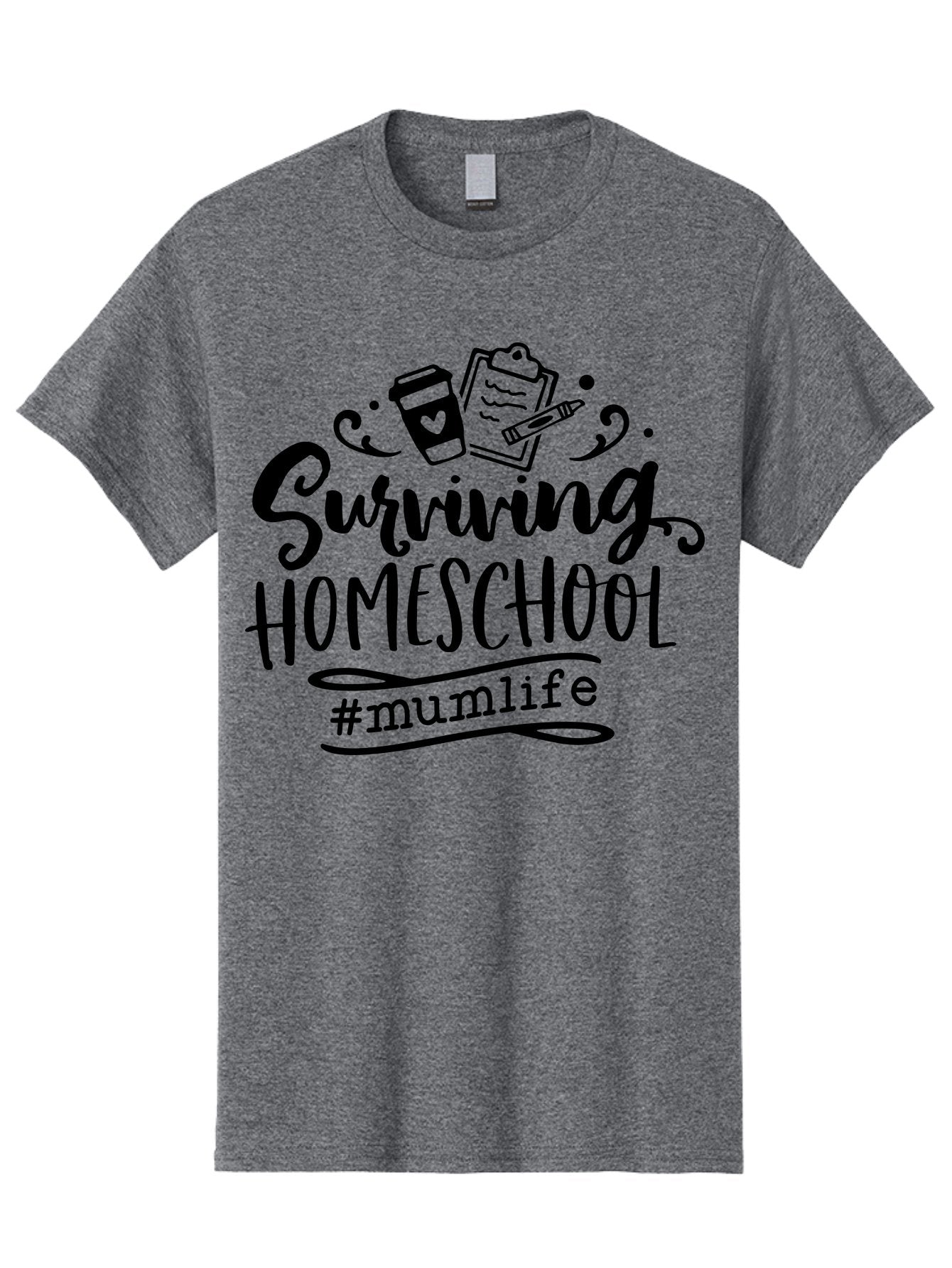 Surviving-Homeschool-2 Men'S Graphic Tee, 100% Cotton, Comfortable Casual Summer Wear, Machine Washable, Homeschooling, Parenting, Motherhood, Education, Coffee Cup, Clipboard, Mum Life, #Mumlife, Learning At Home, Homeschool Survival Aab433 8