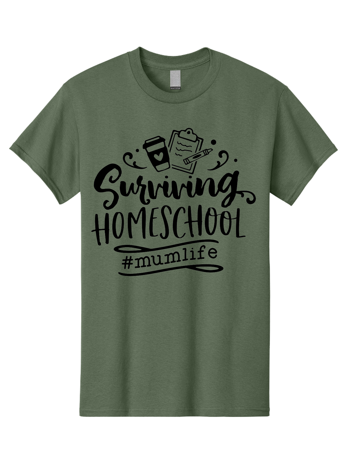 Surviving-Homeschool-2 Men'S Graphic Tee, 100% Cotton, Comfortable Casual Summer Wear, Machine Washable, Homeschooling, Parenting, Motherhood, Education, Coffee Cup, Clipboard, Mum Life, #Mumlife, Learning At Home, Homeschool Survival Aab433