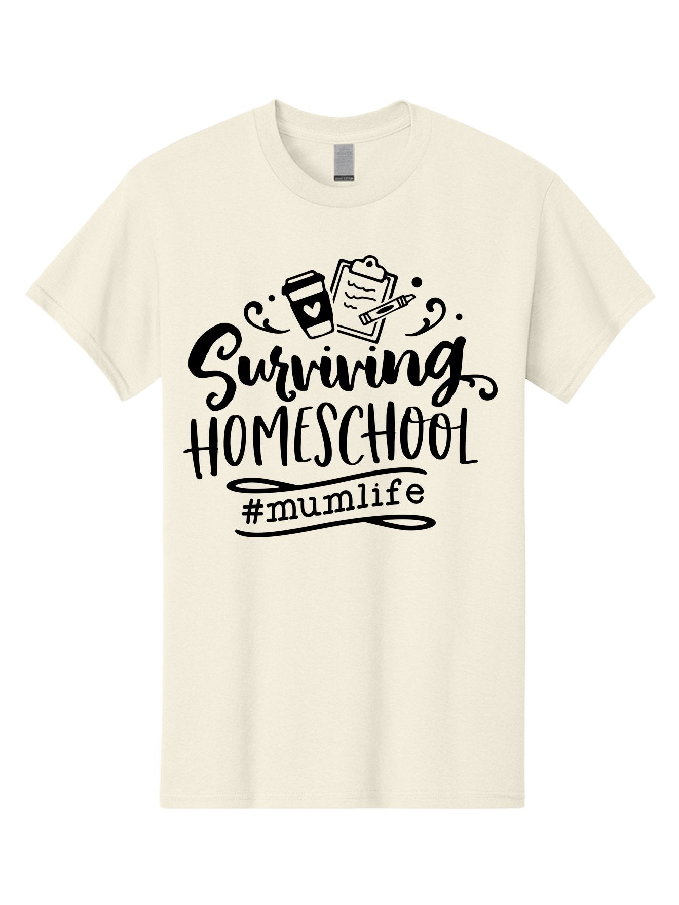 Surviving-Homeschool-2 Men'S Graphic Tee, 100% Cotton, Comfortable Casual Summer Wear, Machine Washable, Homeschooling, Parenting, Motherhood, Education, Coffee Cup, Clipboard, Mum Life, #Mumlife, Learning At Home, Homeschool Survival Aab433 10
