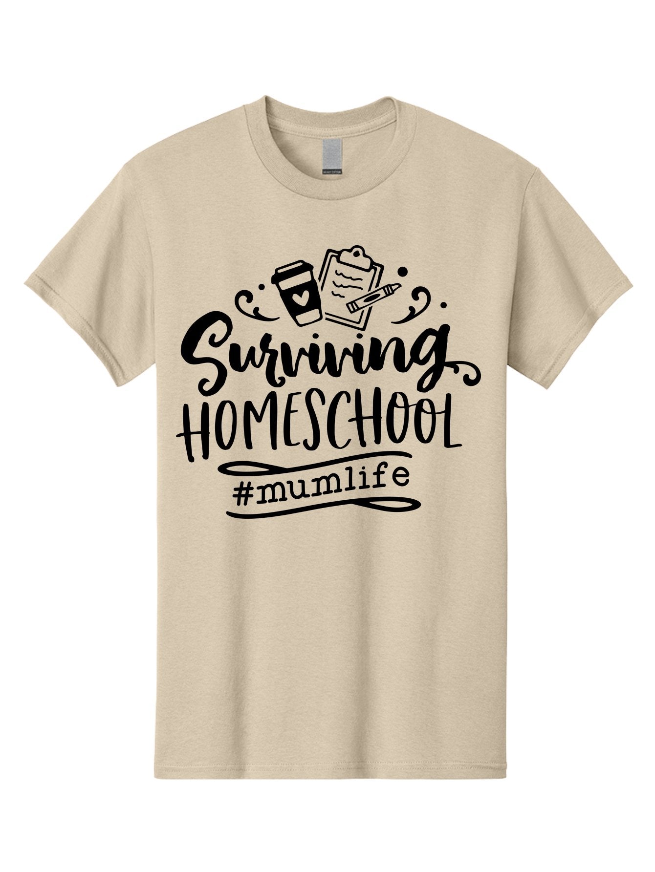 Surviving-Homeschool-2 Men'S Graphic Tee, 100% Cotton, Comfortable Casual Summer Wear, Machine Washable, Homeschooling, Parenting, Motherhood, Education, Coffee Cup, Clipboard, Mum Life, #Mumlife, Learning At Home, Homeschool Survival Aab433 9