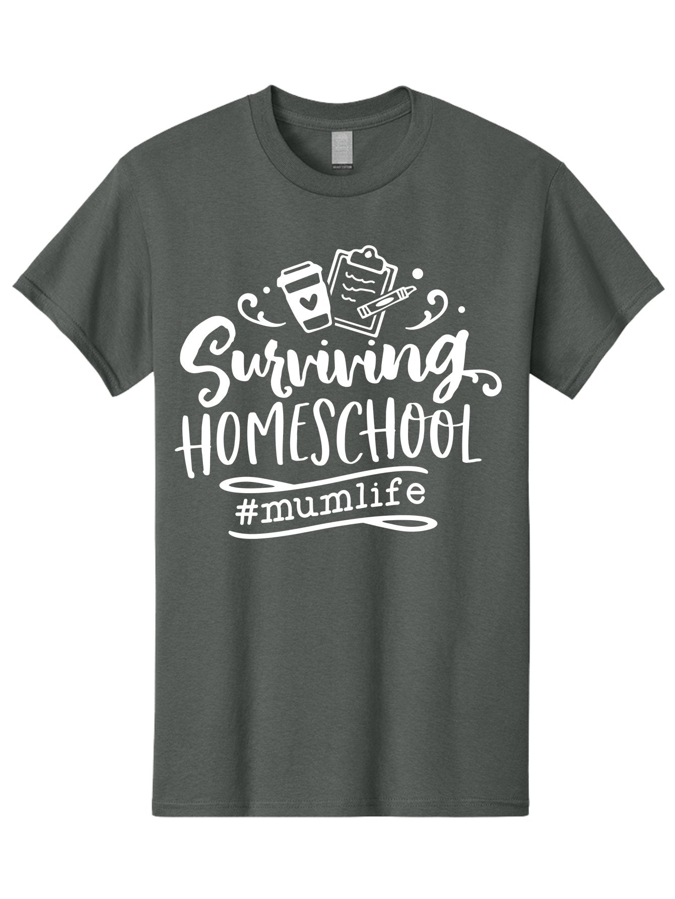 Surviving-Homeschool-3 Men'S Graphic Tee, 100% Cotton, Comfortable Casual Summer Wear, Machine Washable, Homeschooling, Mom Life, Parenting, Education, Teaching, Learning, #Mumlif, School Supplies, Coffee Cup, Clipboard Aab434 14