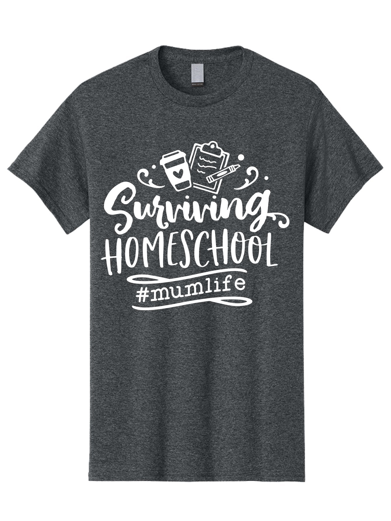 Surviving-Homeschool-3 Men'S Graphic Tee, 100% Cotton, Comfortable Casual Summer Wear, Machine Washable, Homeschooling, Mom Life, Parenting, Education, Teaching, Learning, #Mumlif, School Supplies, Coffee Cup, Clipboard Aab434 13