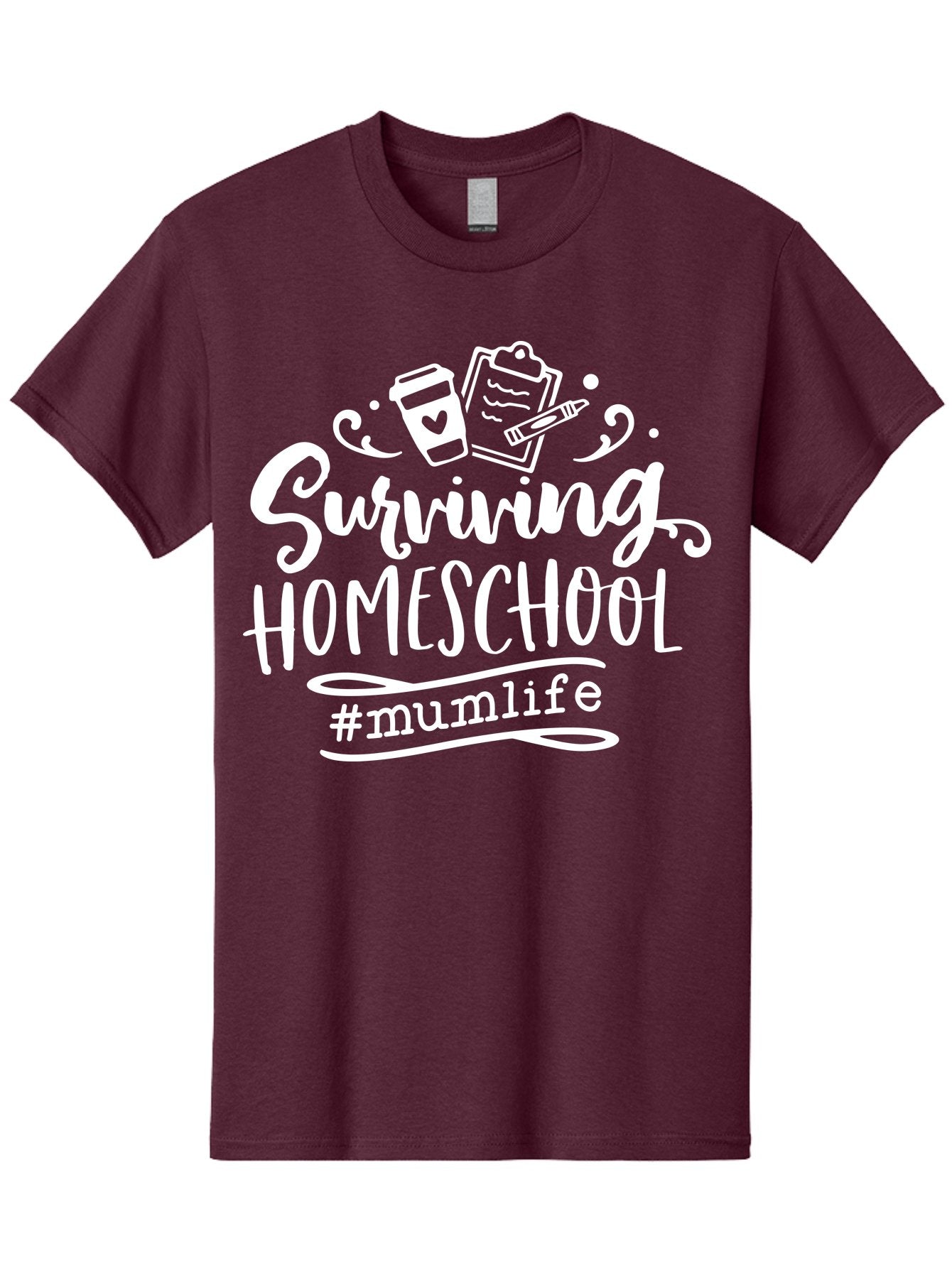 Surviving-Homeschool-3 Men'S Graphic Tee, 100% Cotton, Comfortable Casual Summer Wear, Machine Washable, Homeschooling, Mom Life, Parenting, Education, Teaching, Learning, #Mumlif, School Supplies, Coffee Cup, Clipboard Aab434 10
