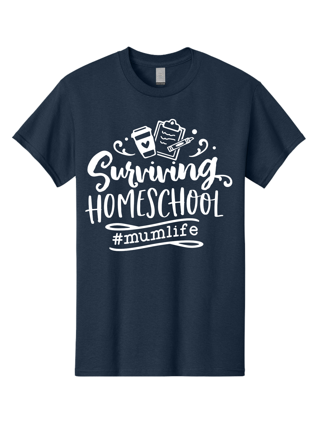Surviving-Homeschool-3 Men'S Graphic Tee, 100% Cotton, Comfortable Casual Summer Wear, Machine Washable, Homeschooling, Mom Life, Parenting, Education, Teaching, Learning, #Mumlif, School Supplies, Coffee Cup, Clipboard Aab434