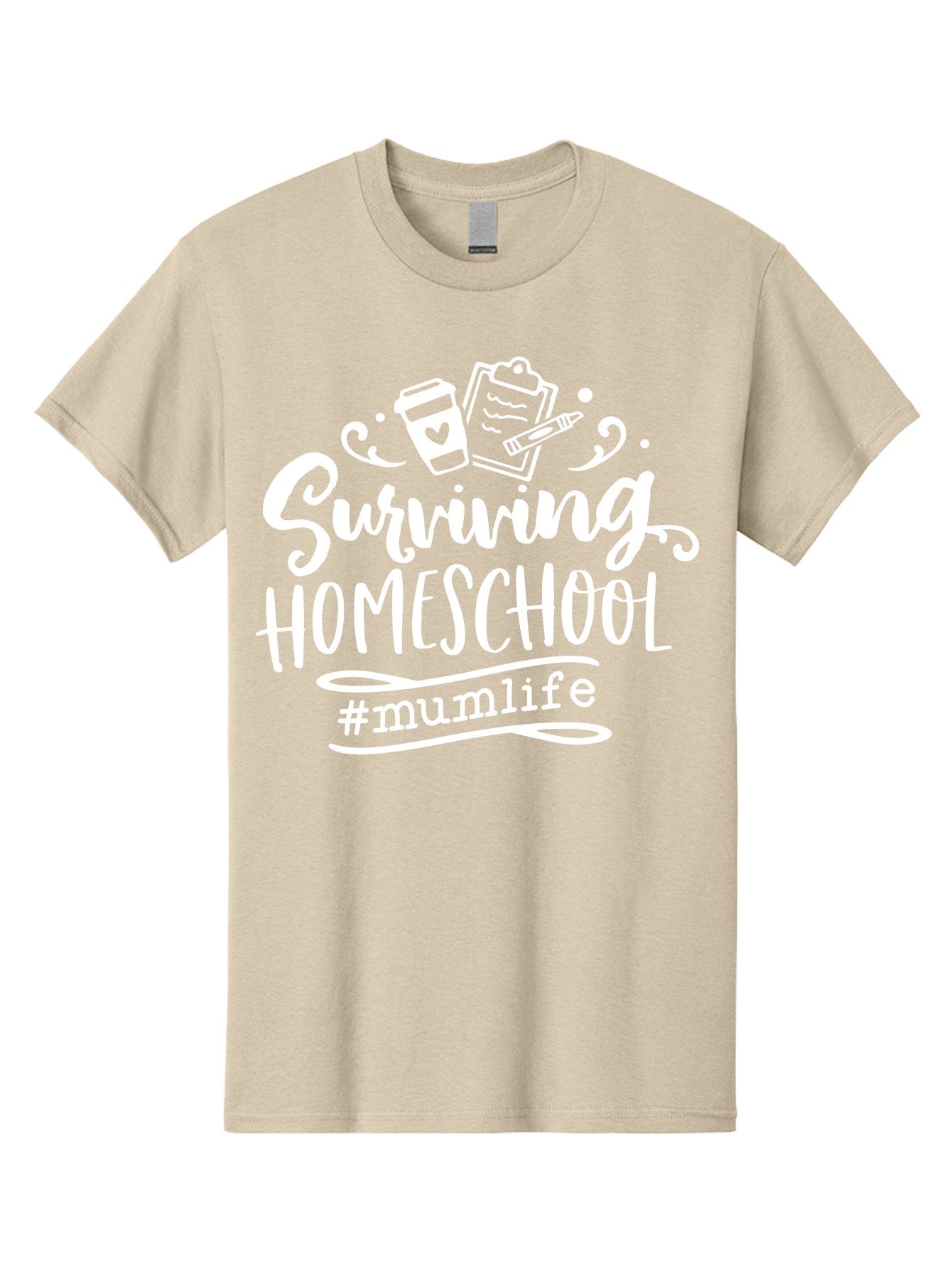 Surviving-Homeschool-3 Men'S Graphic Tee, 100% Cotton, Comfortable Casual Summer Wear, Machine Washable, Homeschooling, Mom Life, Parenting, Education, Teaching, Learning, #Mumlif, School Supplies, Coffee Cup, Clipboard Aab434 12