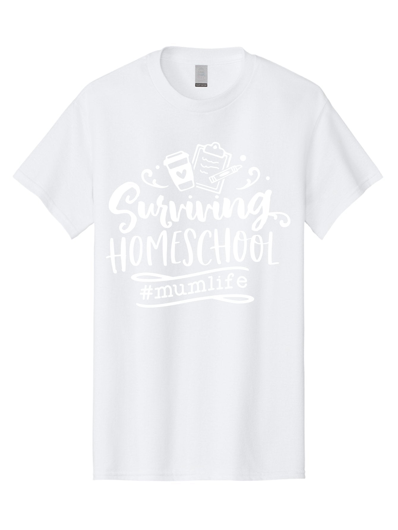 Surviving-Homeschool-3 Men'S Graphic Tee, 100% Cotton, Comfortable Casual Summer Wear, Machine Washable, Homeschooling, Mom Life, Parenting, Education, Teaching, Learning, #Mumlif, School Supplies, Coffee Cup, Clipboard Aab434 7
