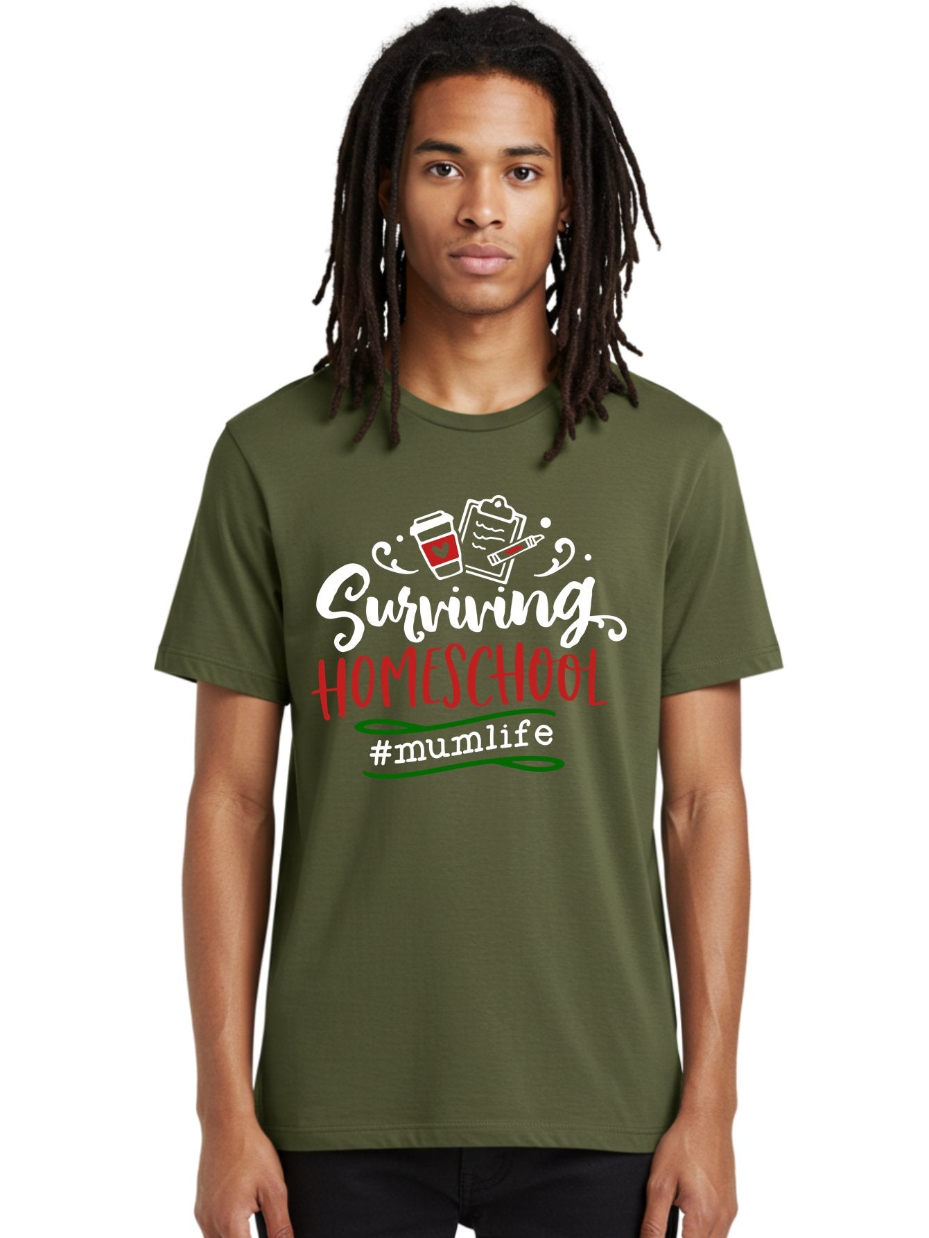 Surviving-Homeschool-4 Men'S Graphic Tee, 100% Cotton, Comfortable Casual Summer Wear, Machine Washable, Homeschooling, Parenting, Motherhood, Coffee Culture, Teaching, Learning, Education, #Mumlife, Mom Life, Homeschool Mom Aab435 24