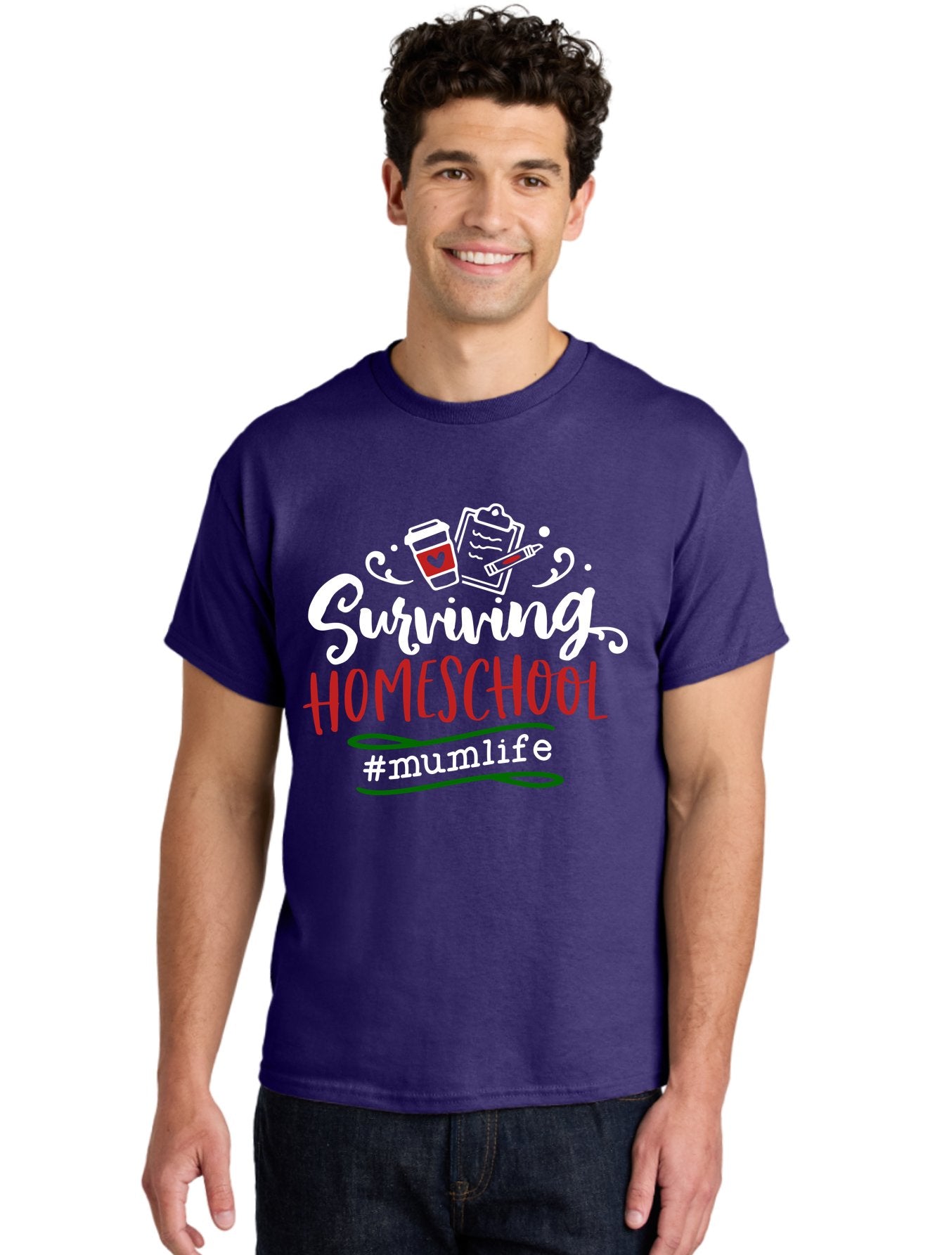 Surviving-Homeschool-4 Men'S Graphic Tee, 100% Cotton, Comfortable Casual Summer Wear, Machine Washable, Homeschooling, Parenting, Motherhood, Coffee Culture, Teaching, Learning, Education, #Mumlife, Mom Life, Homeschool Mom Aab435 21
