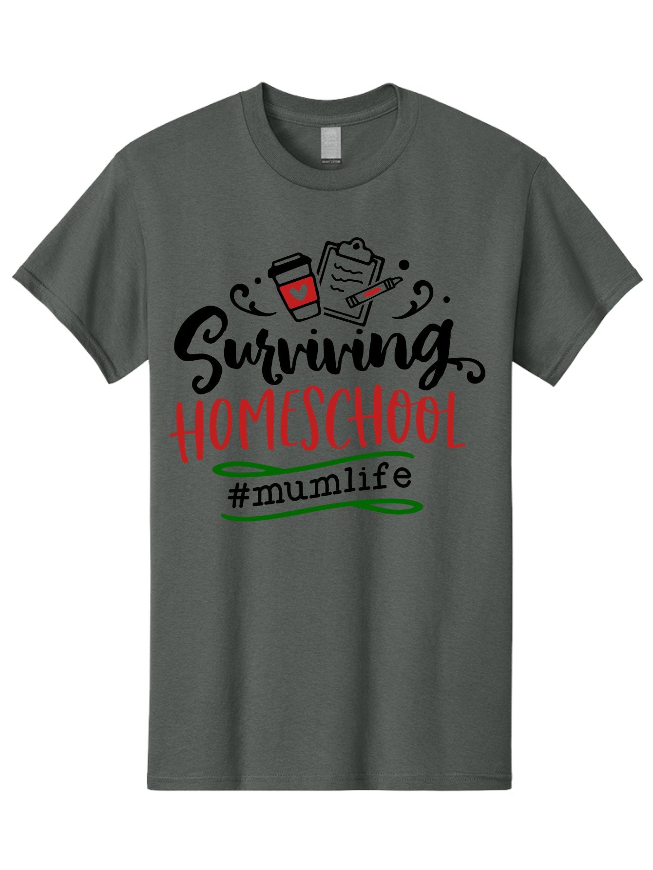 Surviving-Homeschool-5 Men'S Graphic Tee, 100% Cotton, Comfortable Casual Summer Wear, Machine Washable, Homeschooling, Mom Life, Coffee Cup, Clipboard, Pencil, #Mumlife, Parenting, Education, Homeschool Mom, Funny Quote Aab436 12