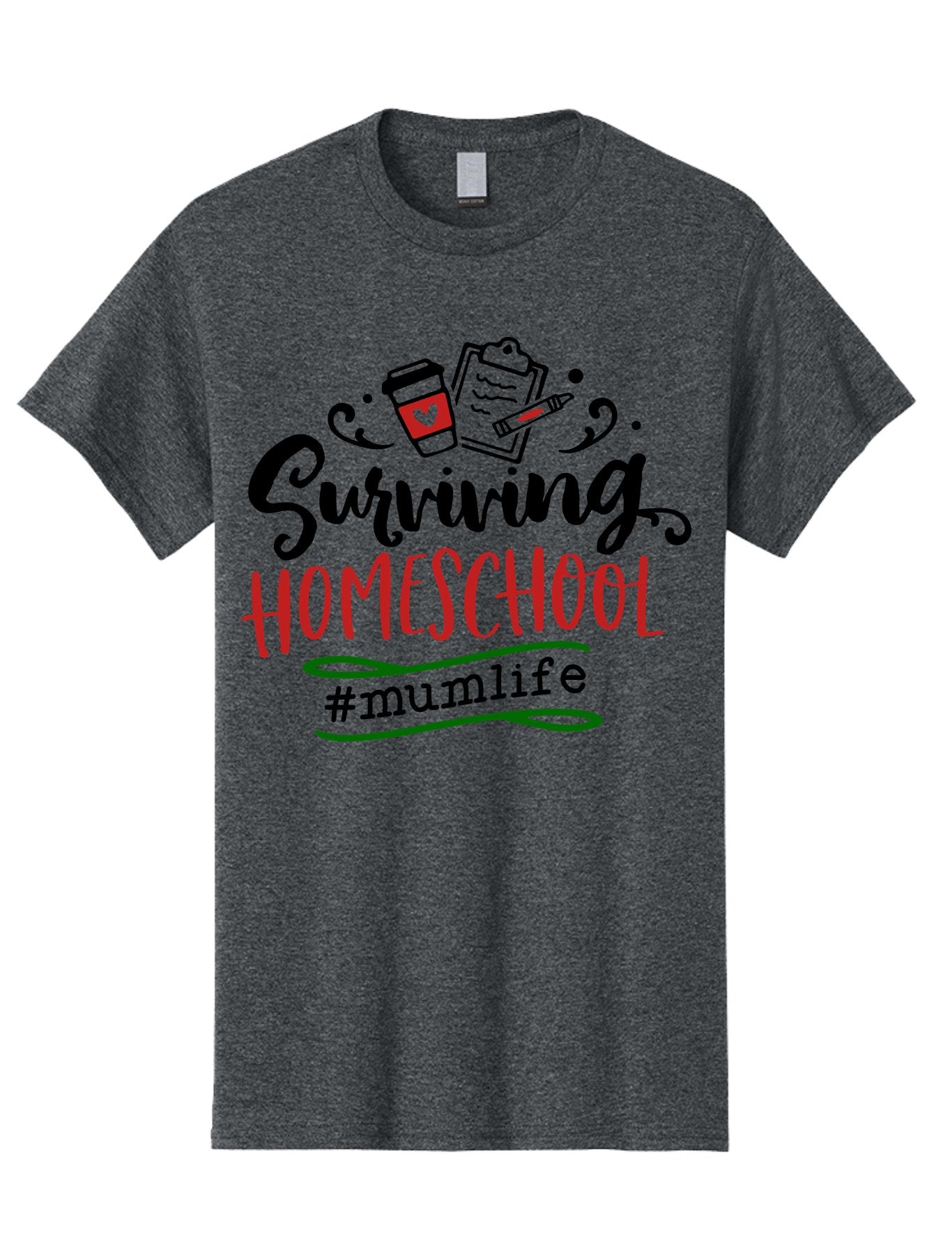 Surviving-Homeschool-5 Men'S Graphic Tee, 100% Cotton, Comfortable Casual Summer Wear, Machine Washable, Homeschooling, Mom Life, Coffee Cup, Clipboard, Pencil, #Mumlife, Parenting, Education, Homeschool Mom, Funny Quote Aab436 14