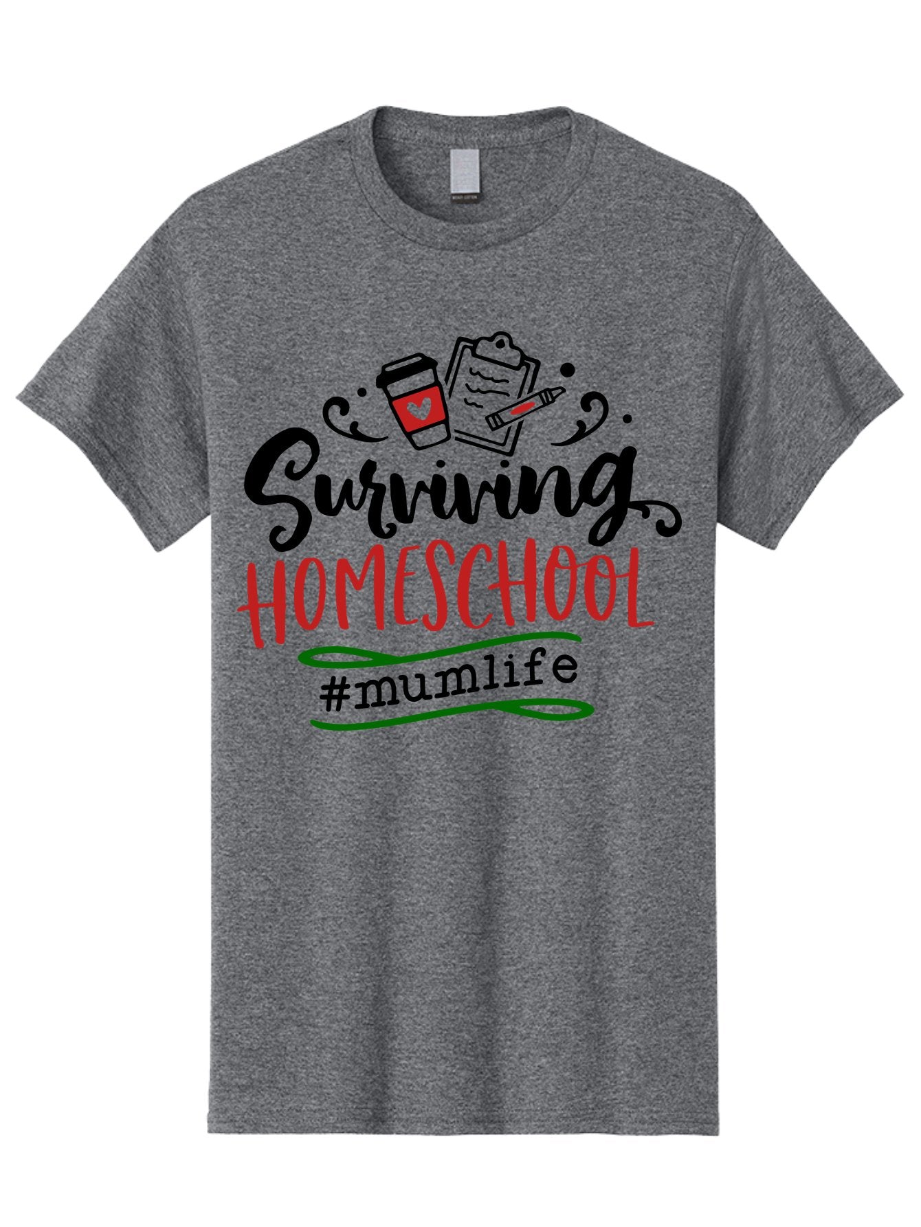 Surviving-Homeschool-5 Men'S Graphic Tee, 100% Cotton, Comfortable Casual Summer Wear, Machine Washable, Homeschooling, Mom Life, Coffee Cup, Clipboard, Pencil, #Mumlife, Parenting, Education, Homeschool Mom, Funny Quote Aab436 7