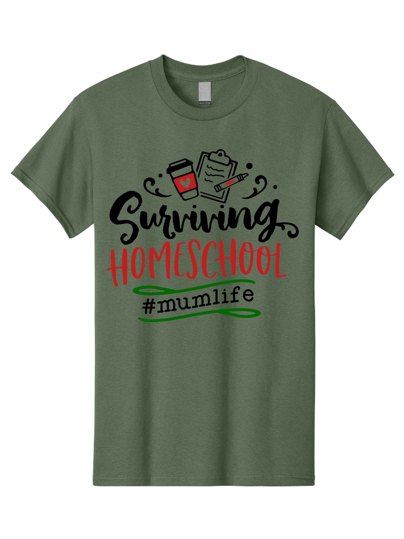 Surviving-Homeschool-5 Men'S Graphic Tee, 100% Cotton, Comfortable Casual Summer Wear, Machine Washable, Homeschooling, Mom Life, Coffee Cup, Clipboard, Pencil, #Mumlife, Parenting, Education, Homeschool Mom, Funny Quote Aab436 6
