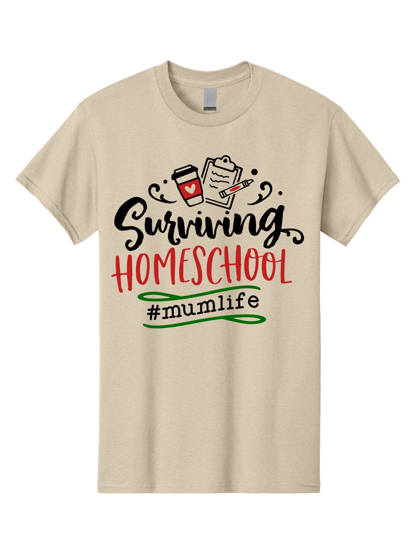 Surviving-Homeschool-5 Men'S Graphic Tee, 100% Cotton, Comfortable Casual Summer Wear, Machine Washable, Homeschooling, Mom Life, Coffee Cup, Clipboard, Pencil, #Mumlife, Parenting, Education, Homeschool Mom, Funny Quote Aab436 15