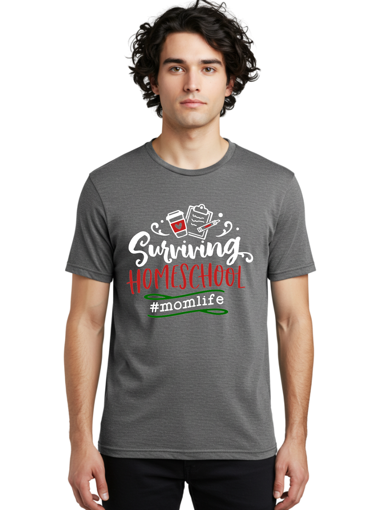 Surviving-Homeschool-6 Men'S Graphic Tee, 100% Cotton, Comfortable Casual Summer Wear, Machine Washable, Homeschooling, Mom Life, Parenting, Education, Teaching, Coffee Culture, Self-Care, Family Bonding, Alternative Education Aab437