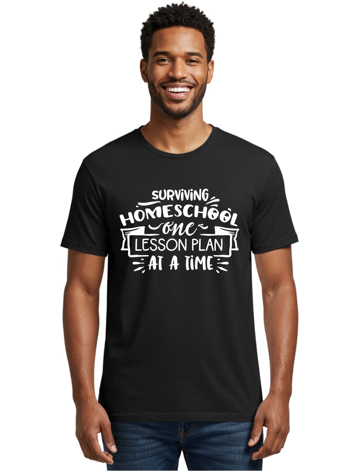 Surviving-Homeschool-7 Men'S Graphic Tee, 100% Cotton, Comfortable Casual Summer Wear, Machine Washable, Homeschool Survival, Homeschooling, Lesson Planning, Education, Teaching, Parenting, Humorous Quote, Inspirational Quote, Teaching Tip Aab438 29