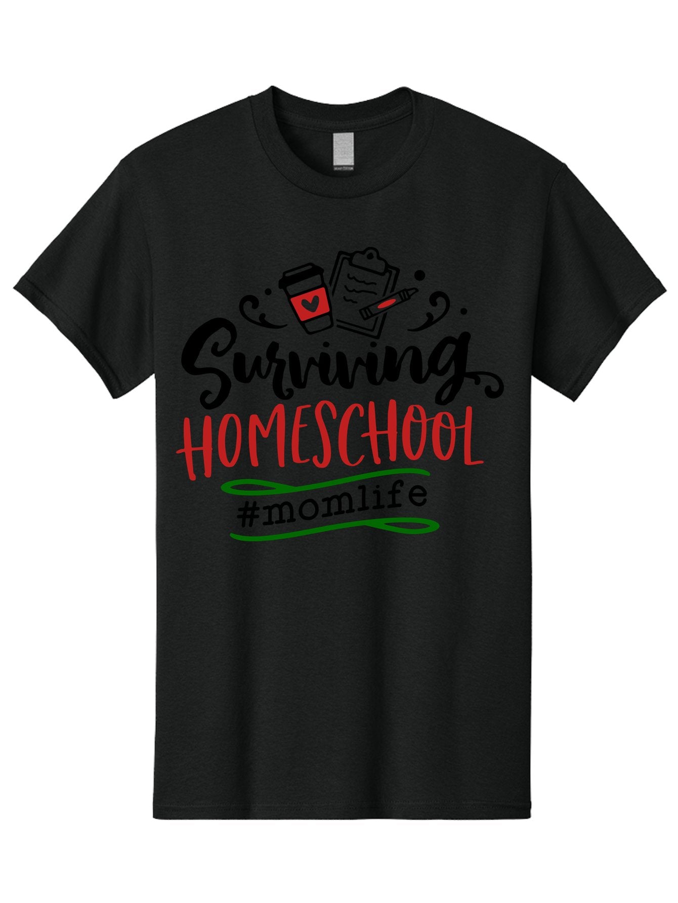 Surviving-Homeschool-9 Men'S Graphic Tee, 100% Cotton, Comfortable Casual Summer Wear, Machine Washable, Homeschool, Mom Life, Coffee Cup, Clipboard, Pencil, Motherhood, Parenting, Education, Homeschooling, Survival Tips, Parenting Struggles, Aab440 15
