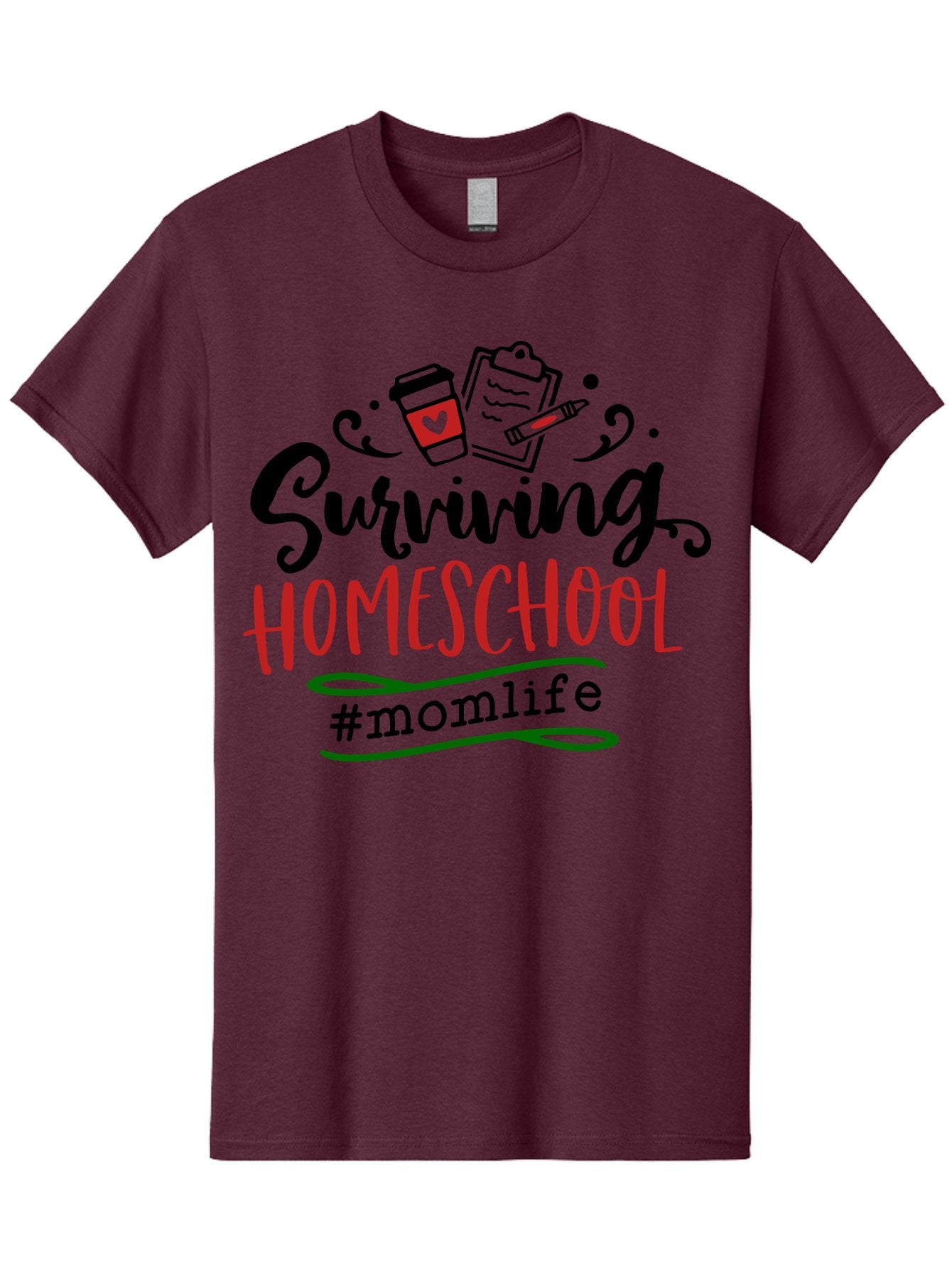 Surviving-Homeschool-9 Men'S Graphic Tee, 100% Cotton, Comfortable Casual Summer Wear, Machine Washable, Homeschool, Mom Life, Coffee Cup, Clipboard, Pencil, Motherhood, Parenting, Education, Homeschooling, Survival Tips, Parenting Struggles, Aab440 3