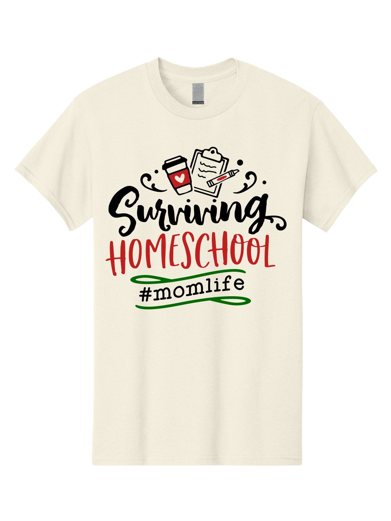 Surviving-Homeschool-9 Men'S Graphic Tee, 100% Cotton, Comfortable Casual Summer Wear, Machine Washable, Homeschool, Mom Life, Coffee Cup, Clipboard, Pencil, Motherhood, Parenting, Education, Homeschooling, Survival Tips, Parenting Struggles, Aab440 6