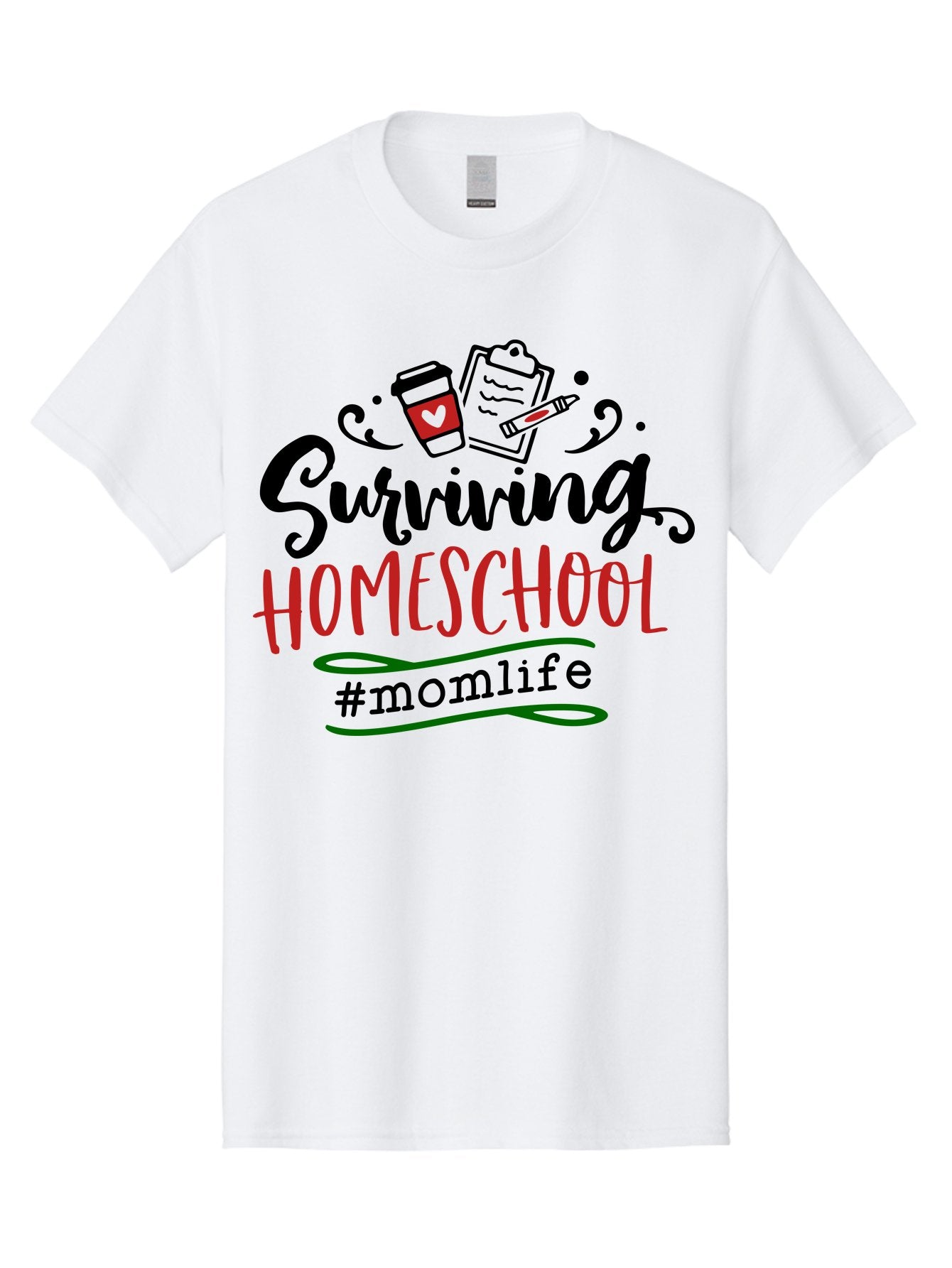 Surviving-Homeschool-9 Men'S Graphic Tee, 100% Cotton, Comfortable Casual Summer Wear, Machine Washable, Homeschool, Mom Life, Coffee Cup, Clipboard, Pencil, Motherhood, Parenting, Education, Homeschooling, Survival Tips, Parenting Struggles, Aab440 14