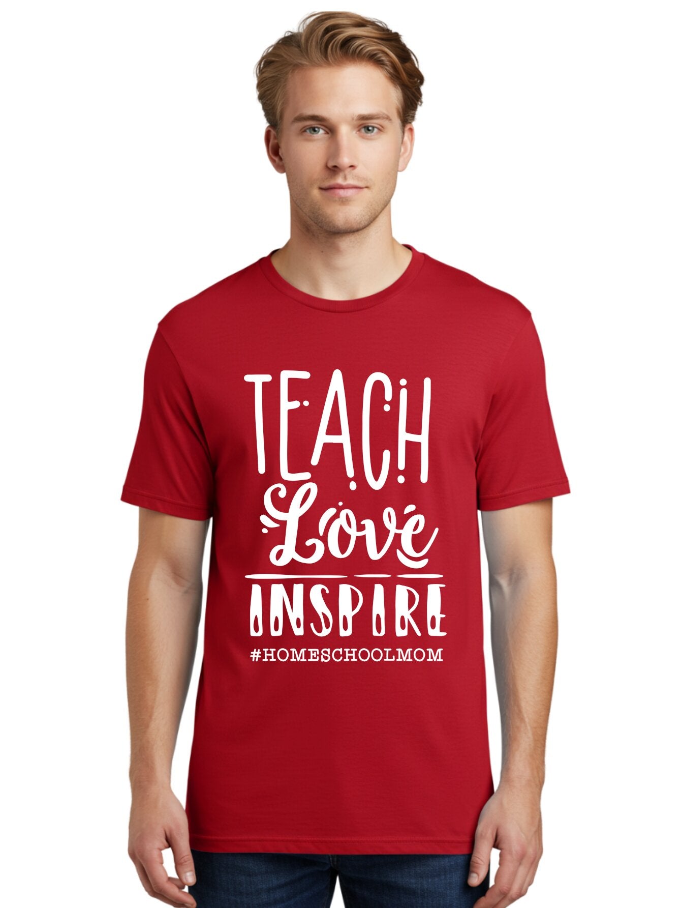 Teach-Love-Inspire-2 Men'S Graphic Tee, 100% Cotton, Comfortable Casual Summer Wear, Machine Washable, Homeschool Mom, Inspirational Quote, Teaching With Love, Homeschooling Inspiration, Motivational Phrase, Teaching Inspiration, Aab443 23