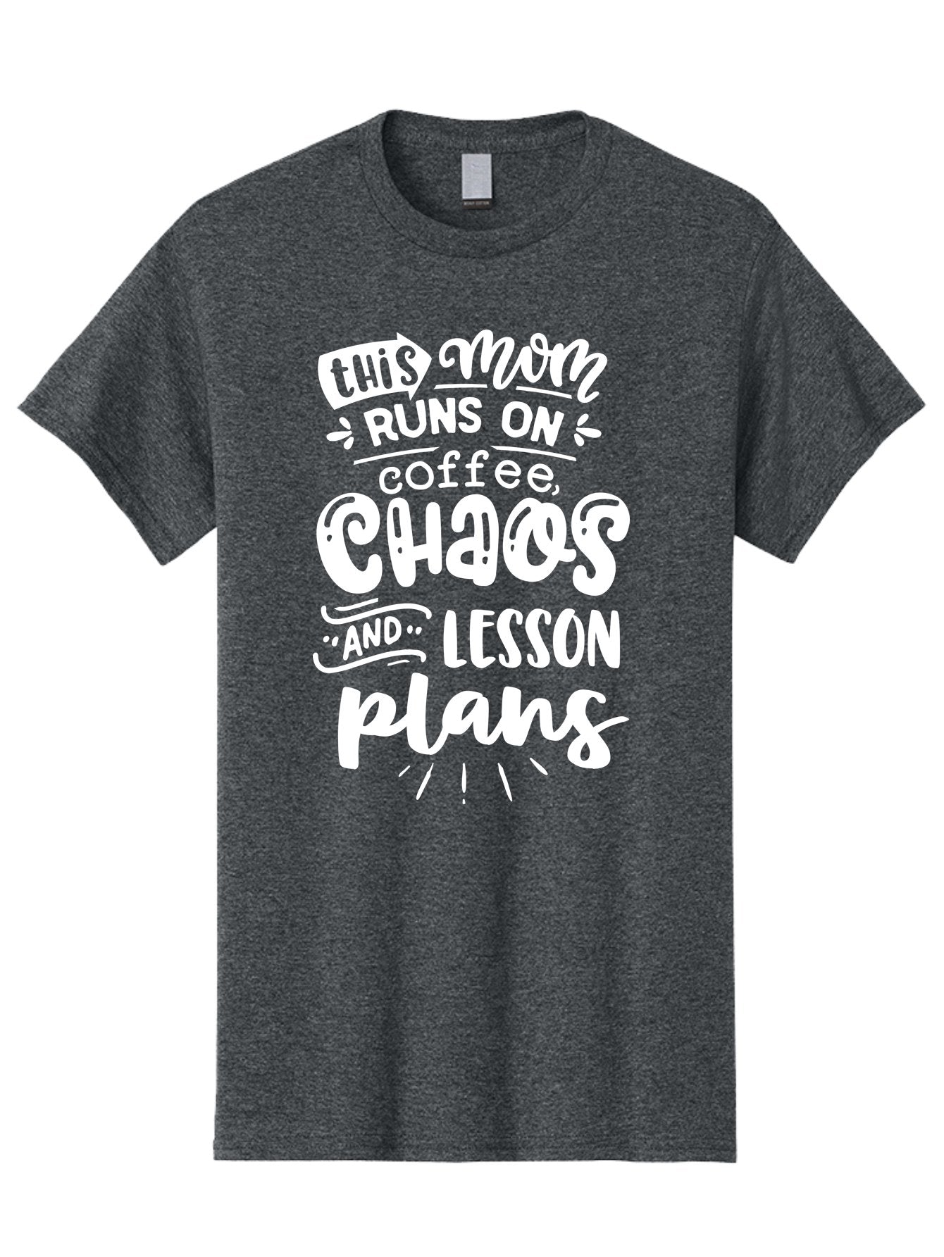 This-Mom-Runs-On-Coffee-Chaos-And-Lesson-Plans Men'S Graphic Tee, 100% Cotton, Comfortable Casual Summer Wear, Machine Washable, Funny Mom Quote, Mom Life, Coffee Humor, Teacher Mom, Chaotic Parenting, Lesson Plans, Mom Humor, Humorous Quote, Aab450 3